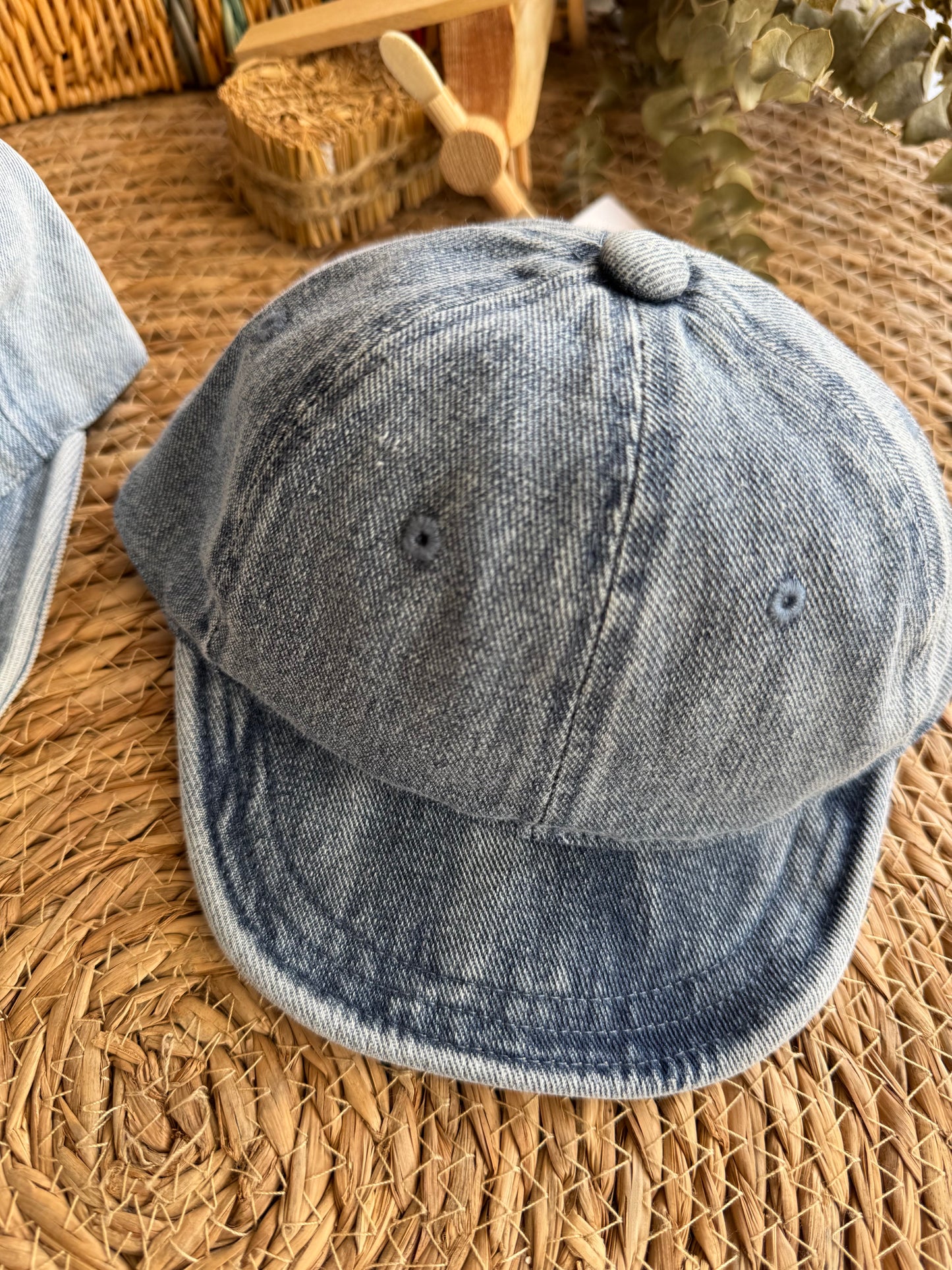 Washed denim cap