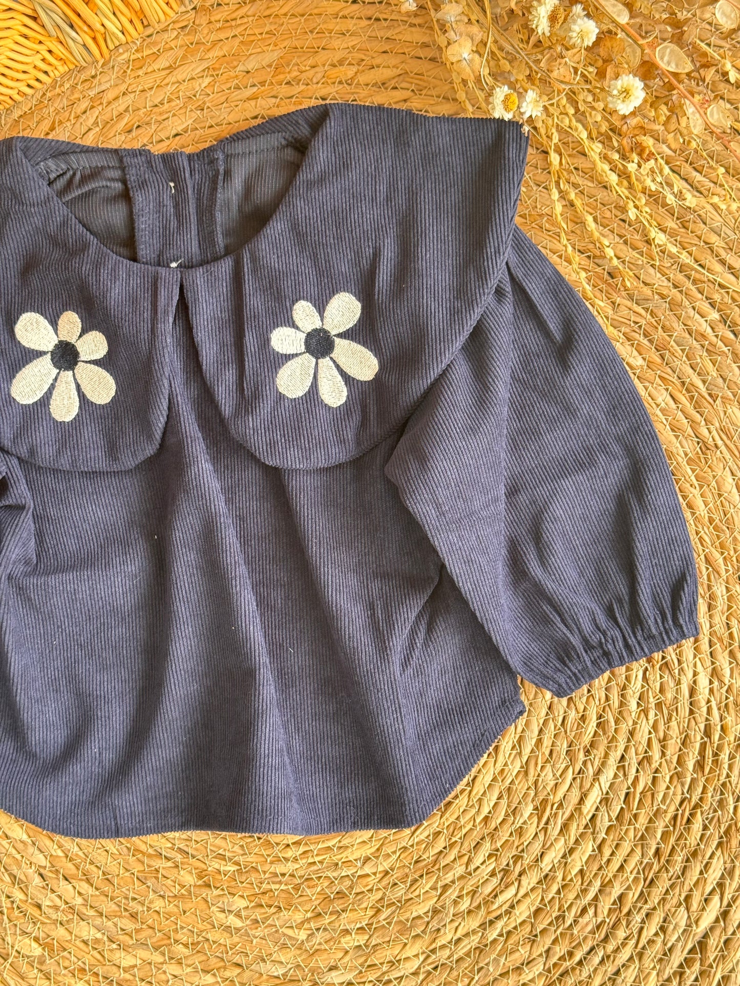 Daisy Collar Corduroy Blouse-Navy Blue