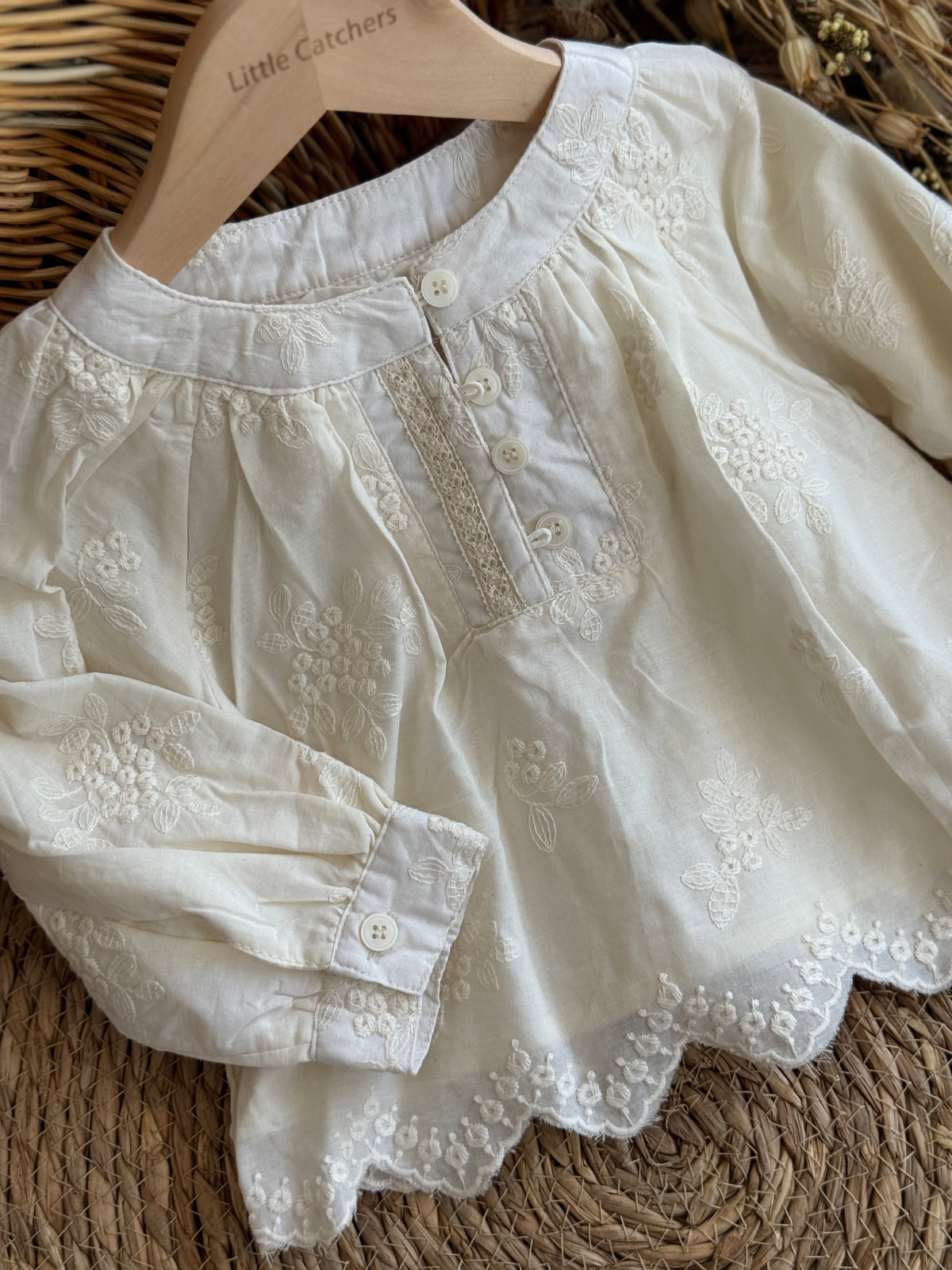 Ivory Blossom Blouse-Chinese Neck