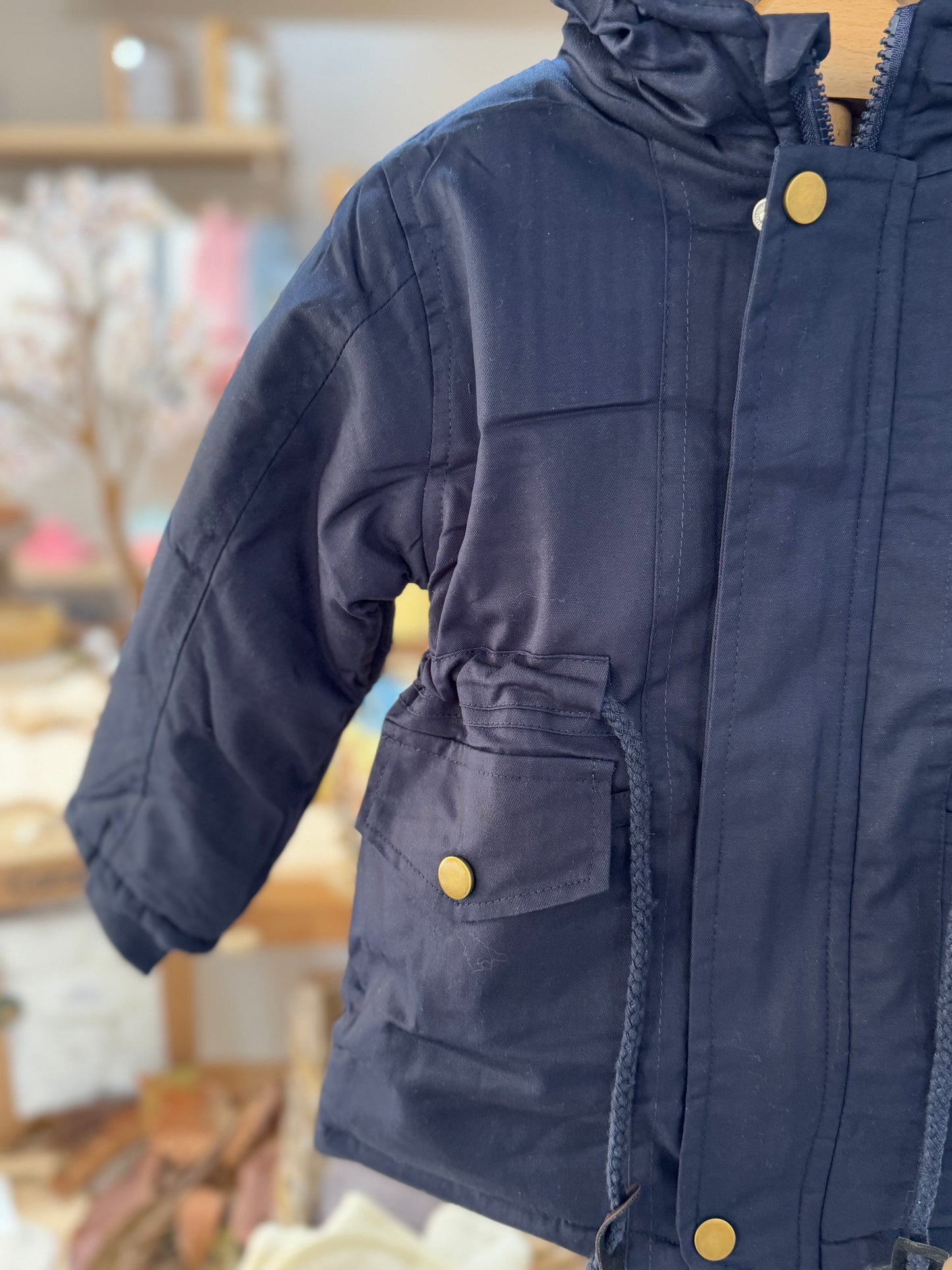 Kids’ Winter Parka Jacket with Faux Fur Lining – Navy