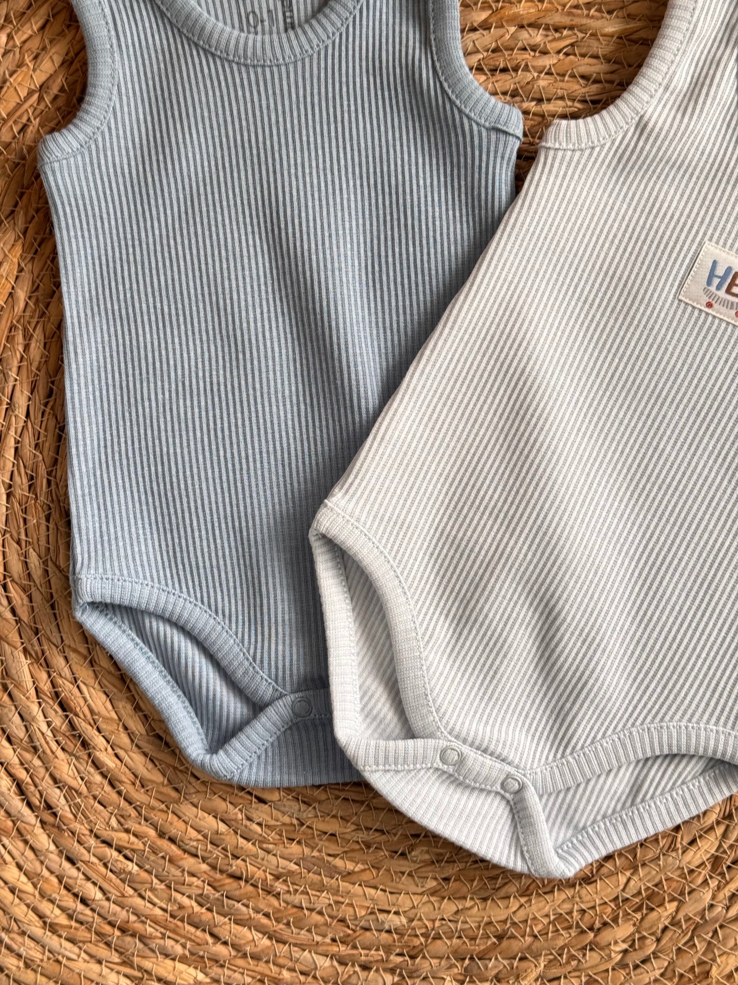 “HEY”Ribbed Sleeveless Bodies Set of 2pcs-Blue