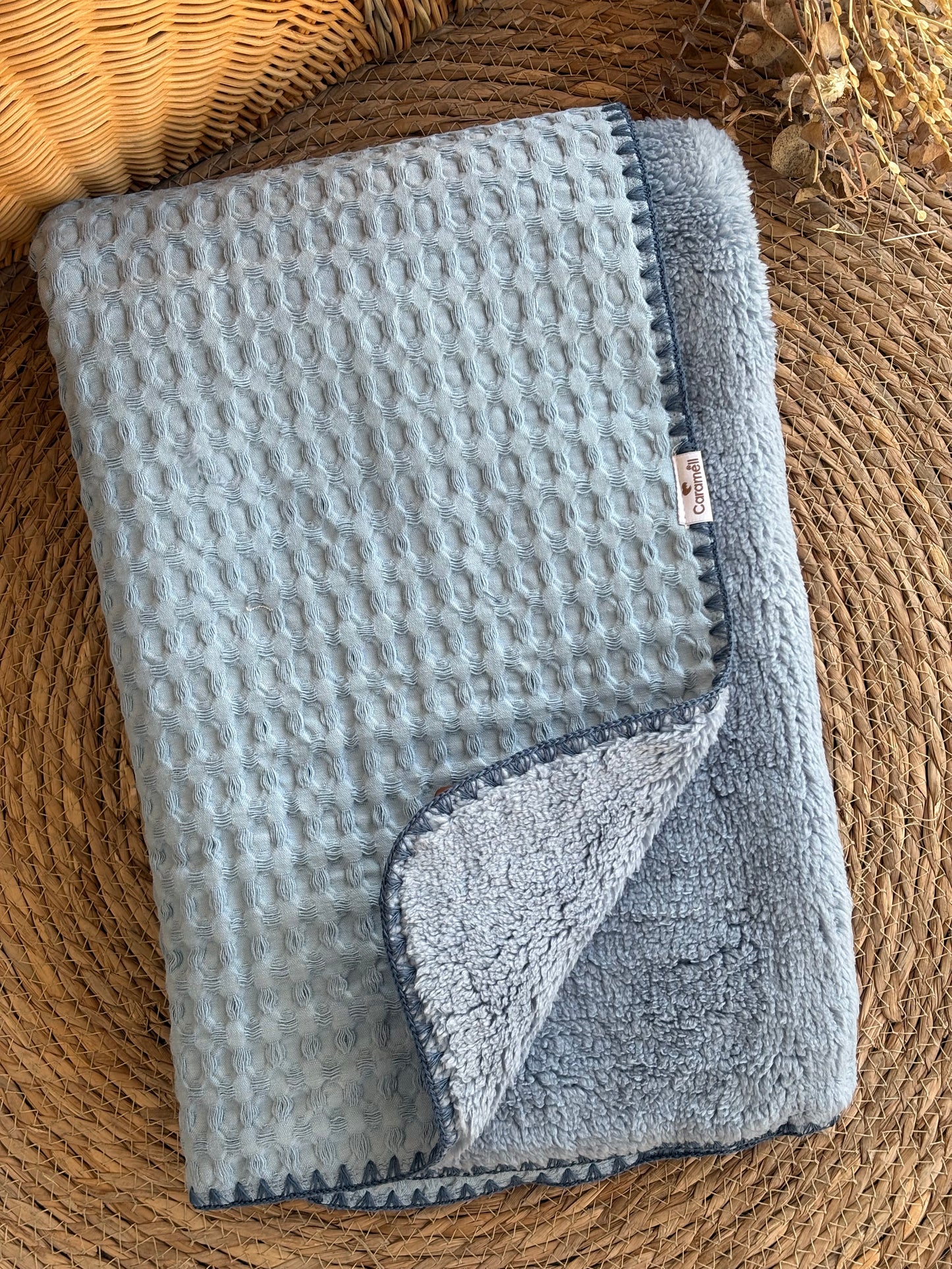 Luxury Waffle Sherpa Baby Blanket-Dark Blue