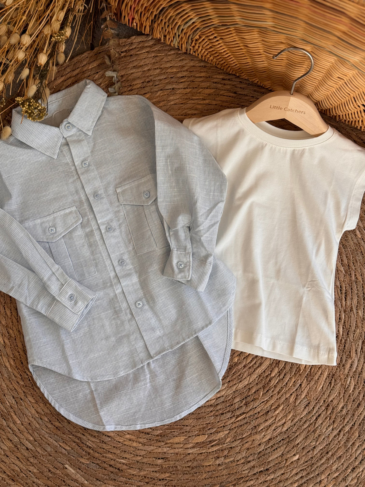 Shirt & T-shirt Set-Blue