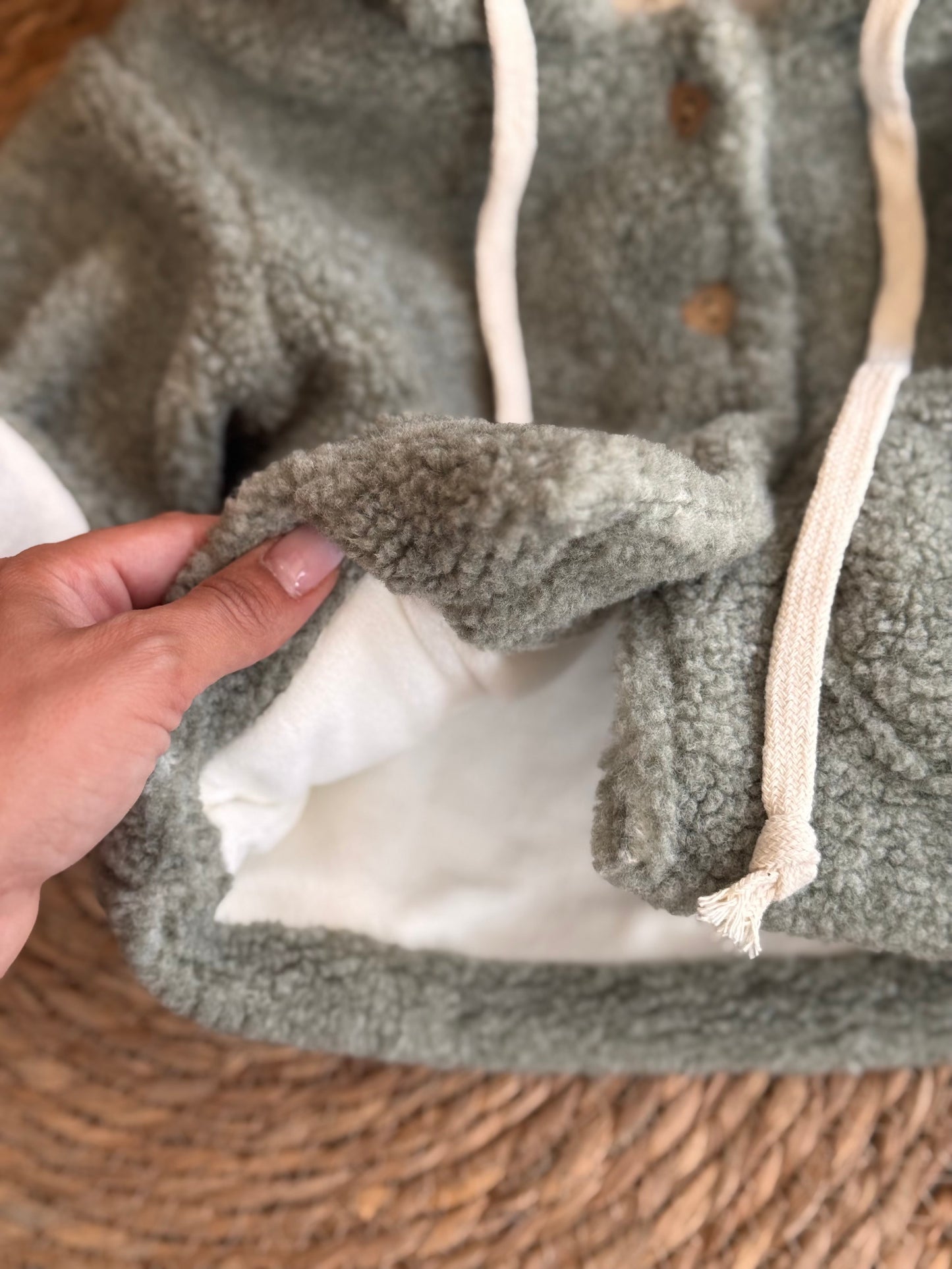 Cozy Teddy Baby Hooded Jacket – Sage green