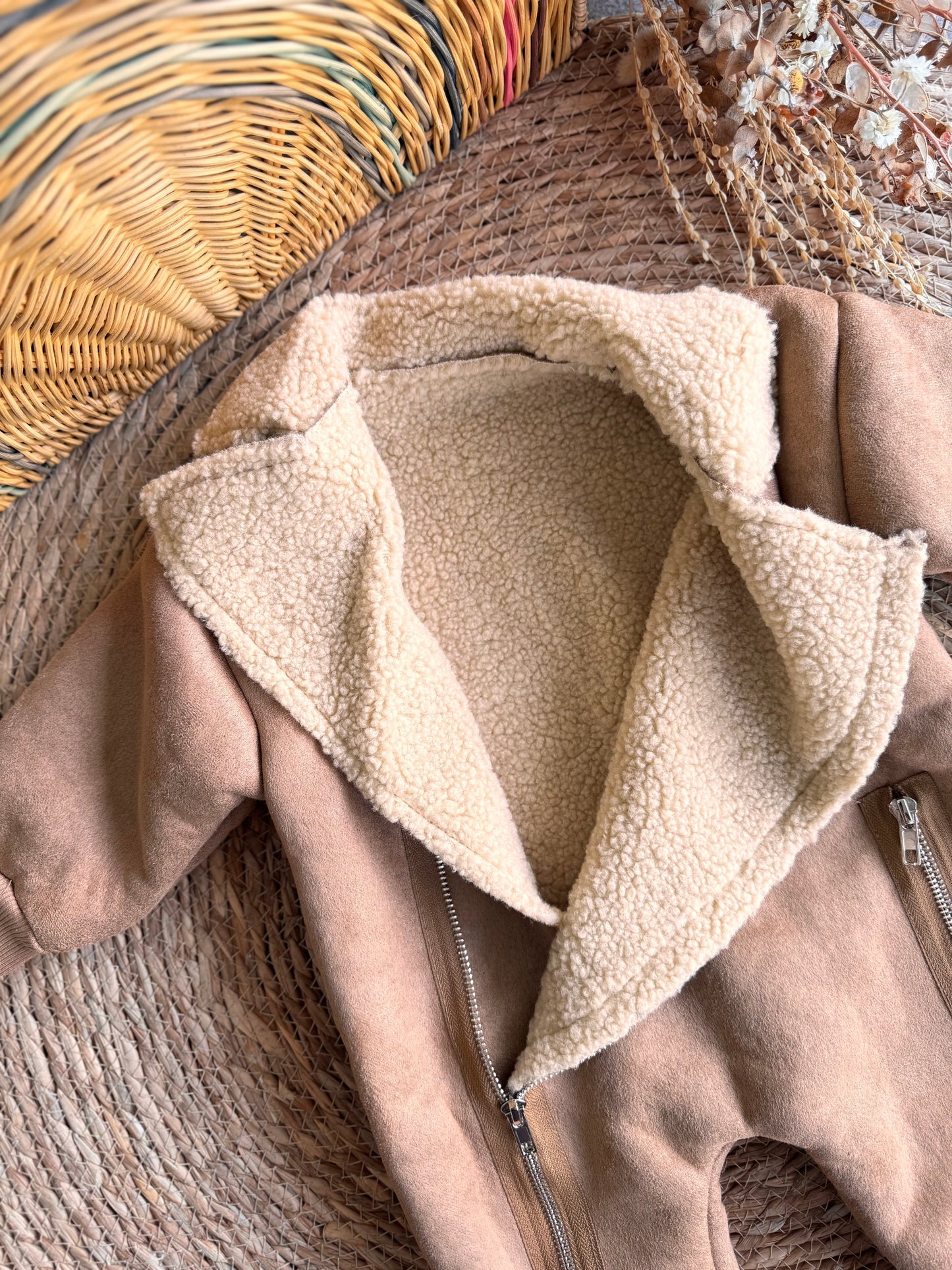 Cozy Shearling Baby Jumpsuit-Havane