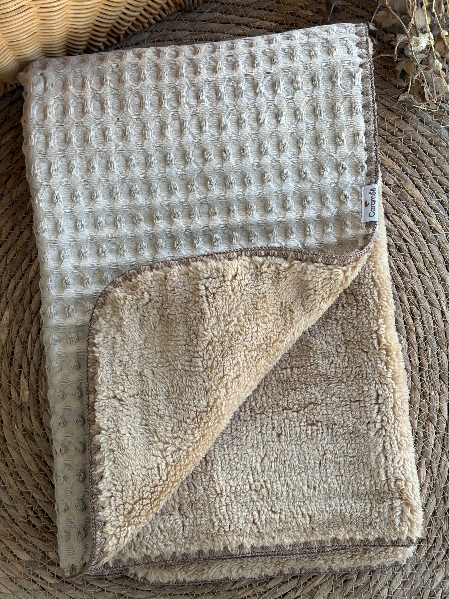 Luxury Waffle Sherpa Baby Blanket-Beige