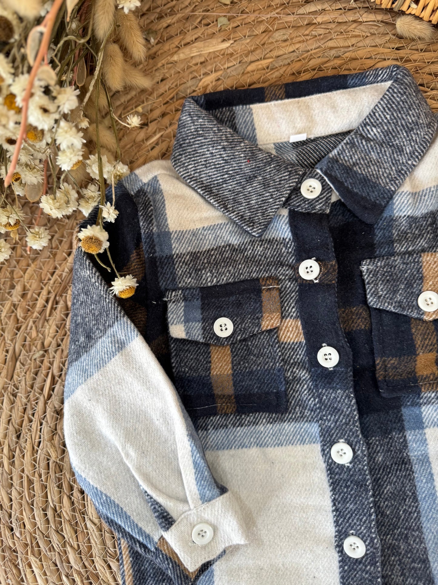 Plaid Baby Shirt Jacket - Navy Blue