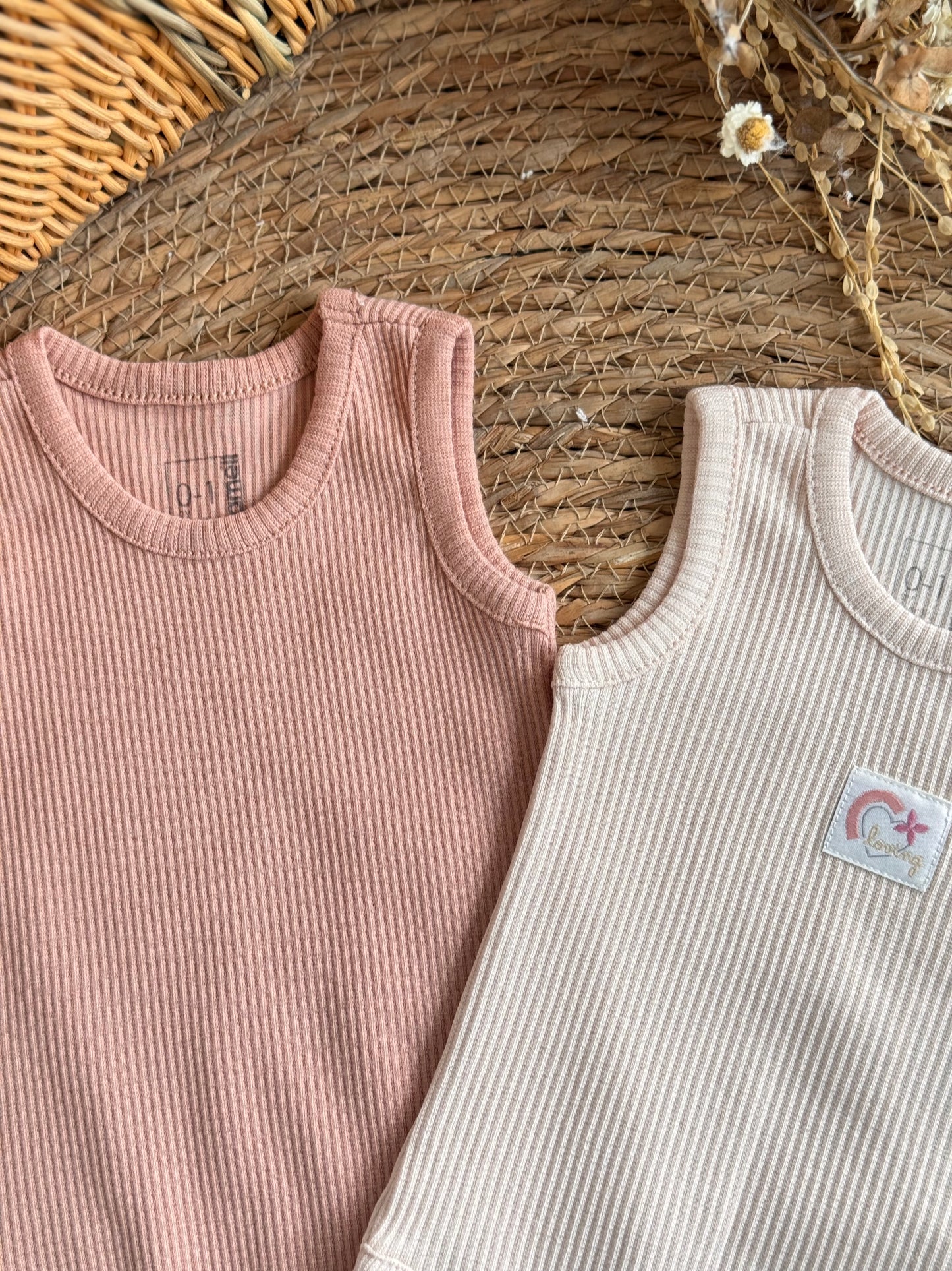 “Loving”Ribbed Sleeveless Bodies Set of 2pcs-Pink
