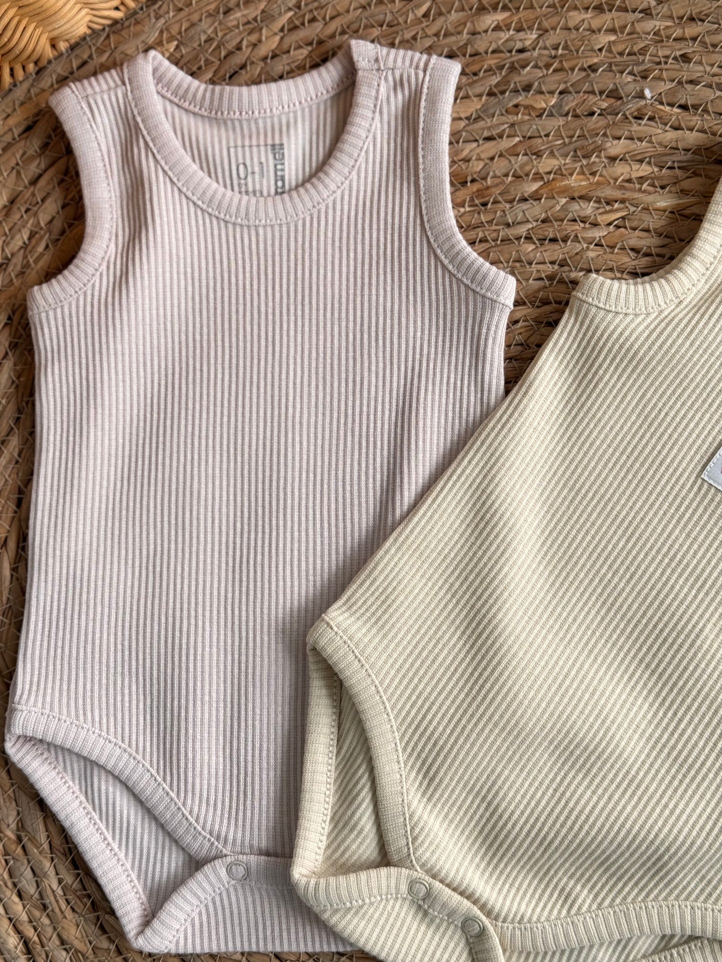 “Loving”Ribbed Sleeveless Bodies Set of 2pcs-Cream