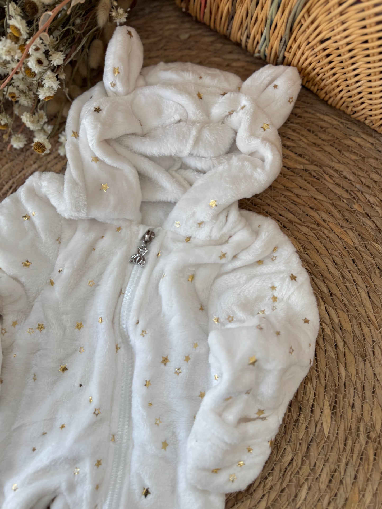 White Starry Bear Baby Onesie