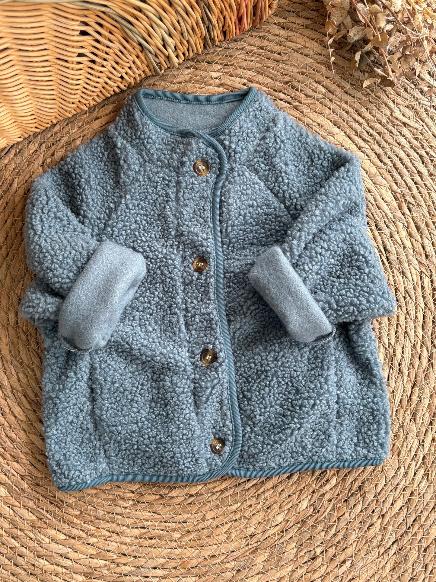 Cozy Fleece Cardigan-Dusty Blue