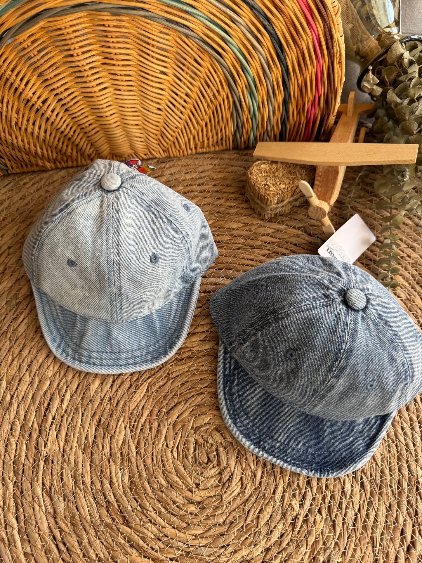 Washed denim cap