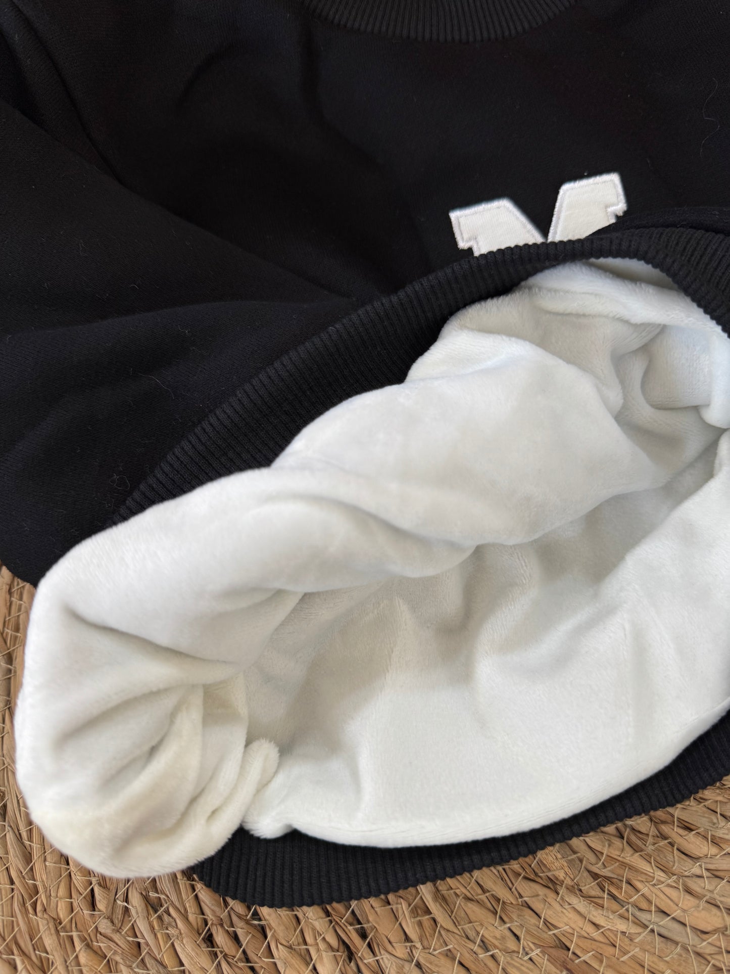 Kids’ Varsity “M” Sweatshirt – Black & Cream