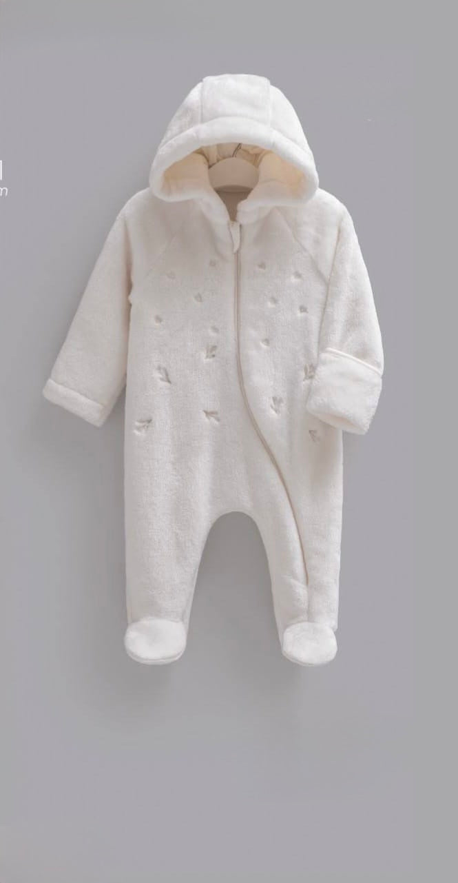 Luxury Plush Hooded Baby Velvet Overall-Offwhite