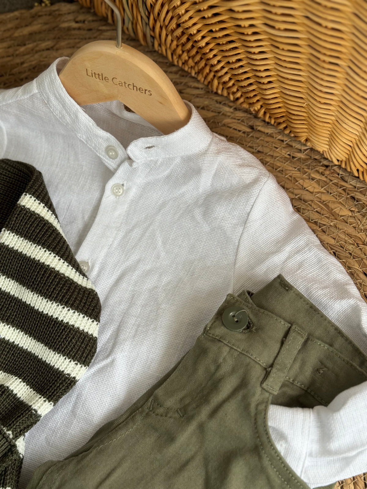 Monochrome Striped Knit Cardigan-Sage green