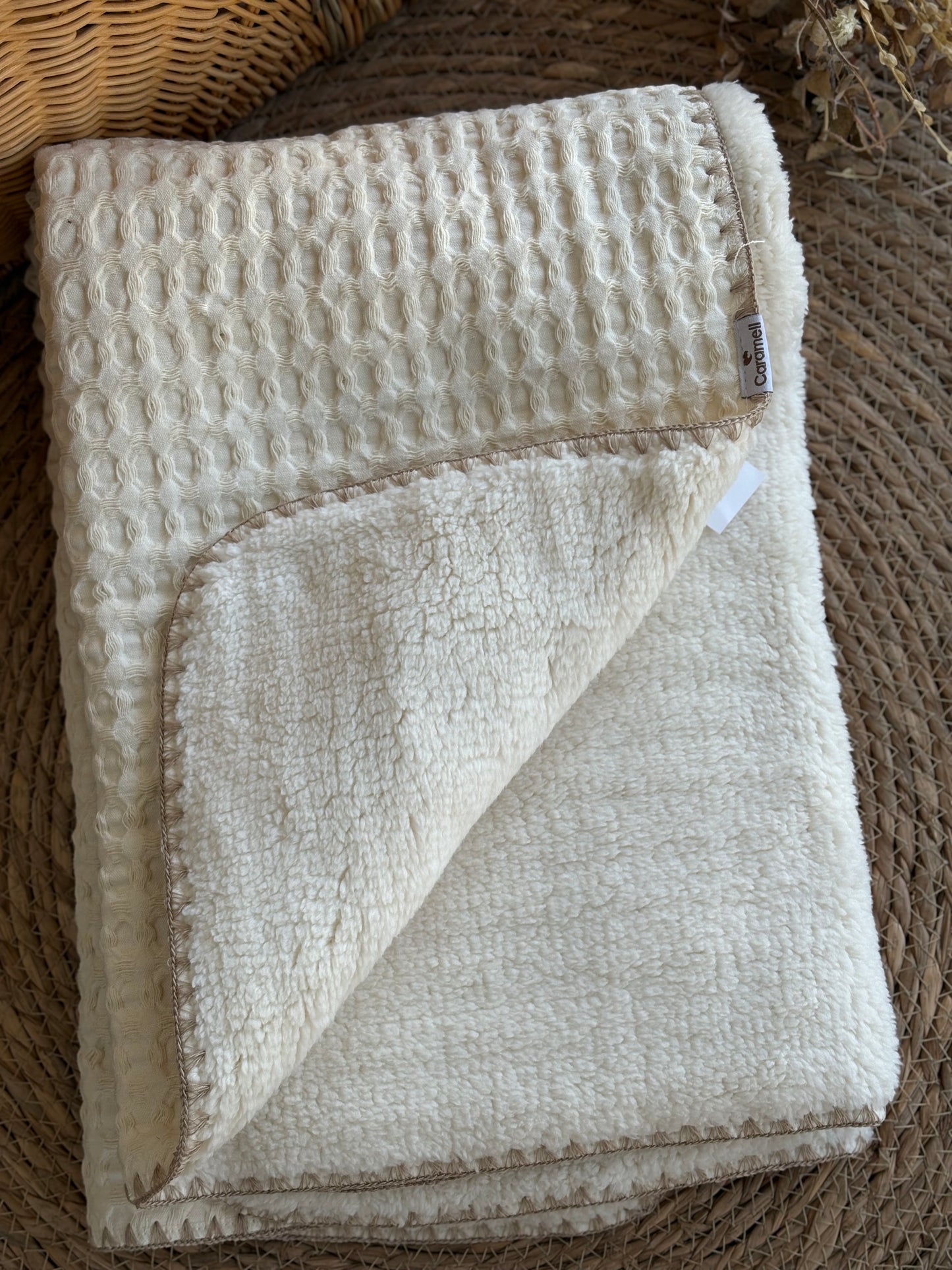 Luxury Waffle Sherpa Baby Blanket-Cream
