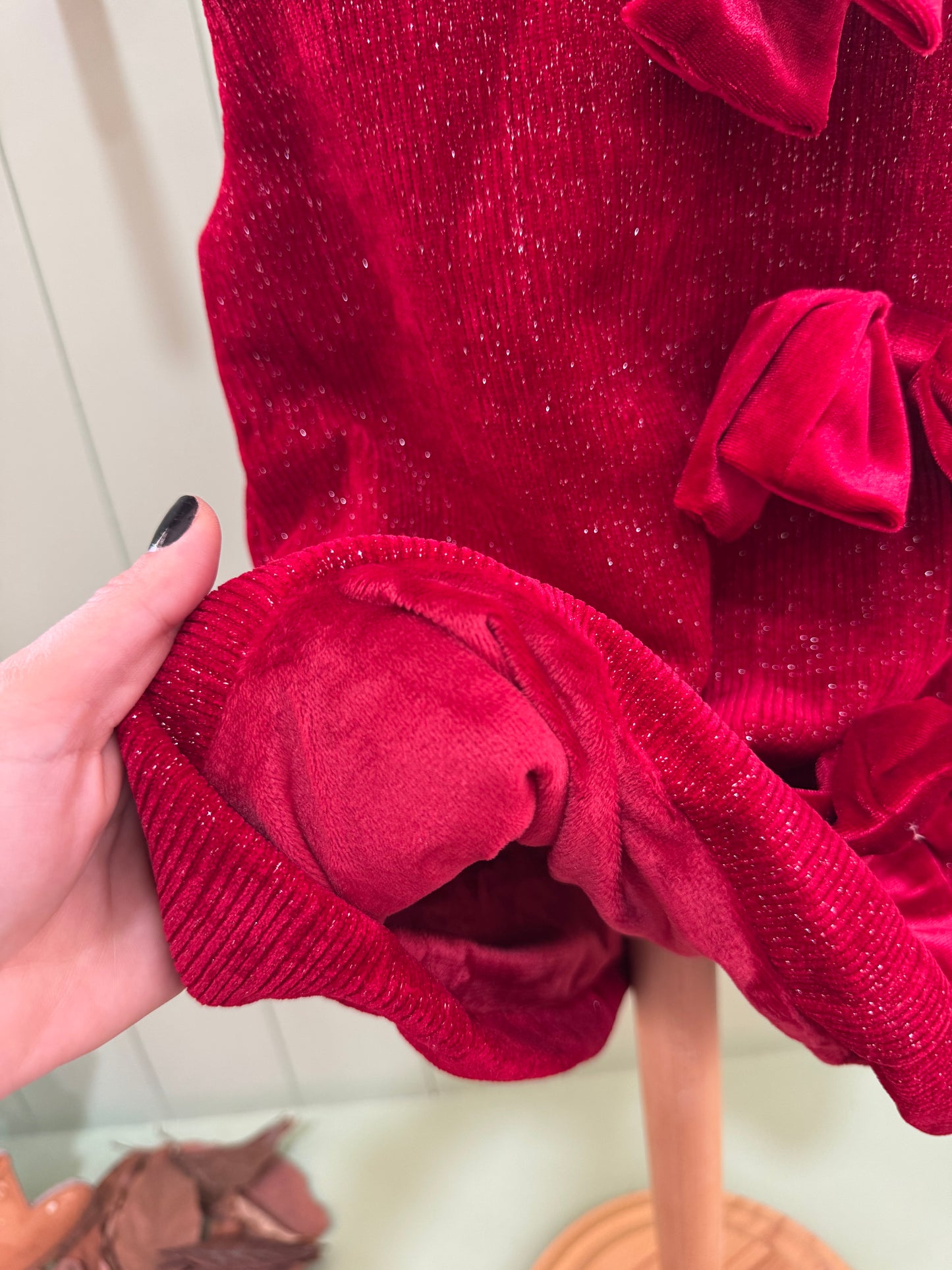 Velvet Bow Dress Ruby Red Sparkle