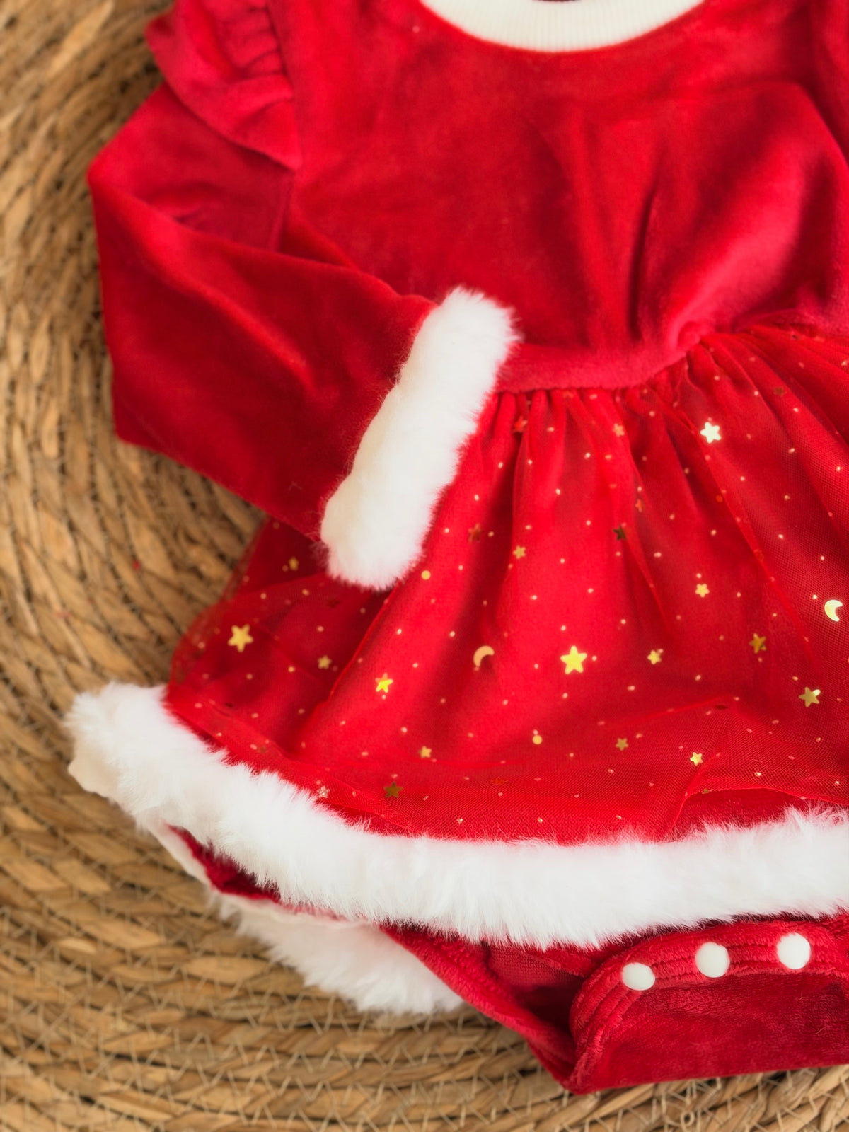 Red Christmas Baby Dress With White Faux Fur Trim