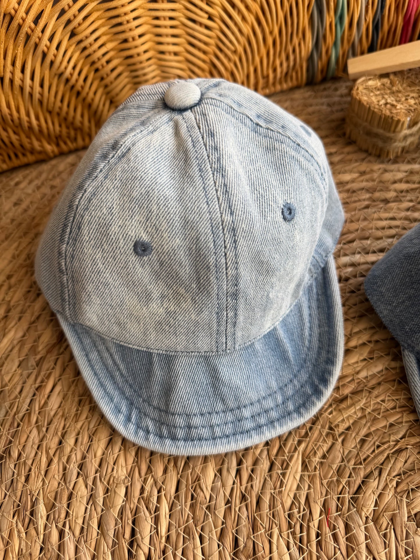 Washed denim cap
