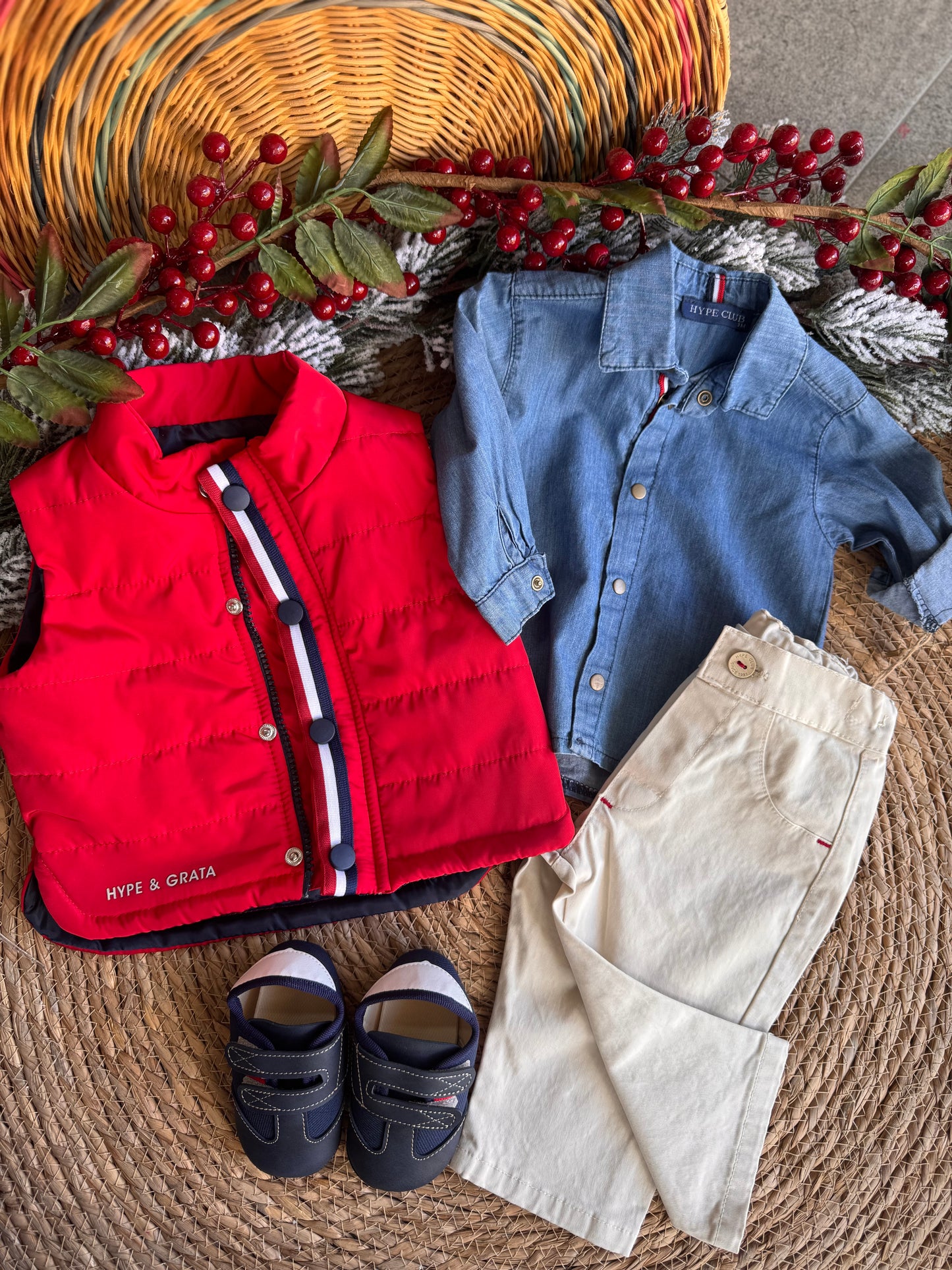 Little Urban Winter Outfit – Red & Denim