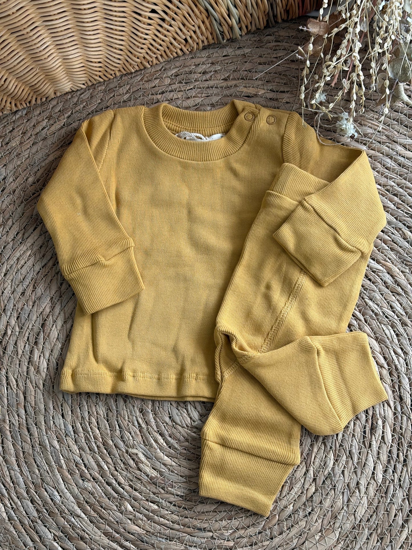 Basic Ribbed Set-Mustard
