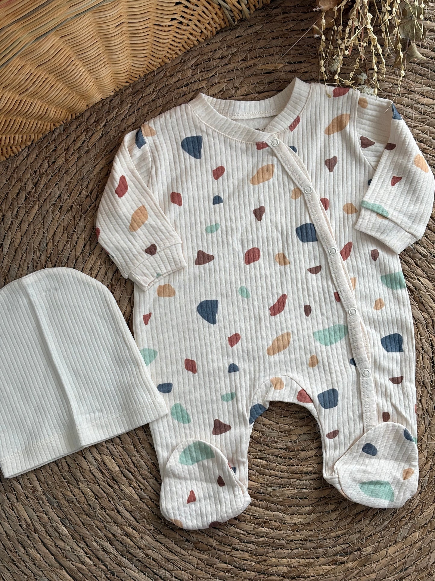 Terrazzo Dreams Ribbed Overall With Hat