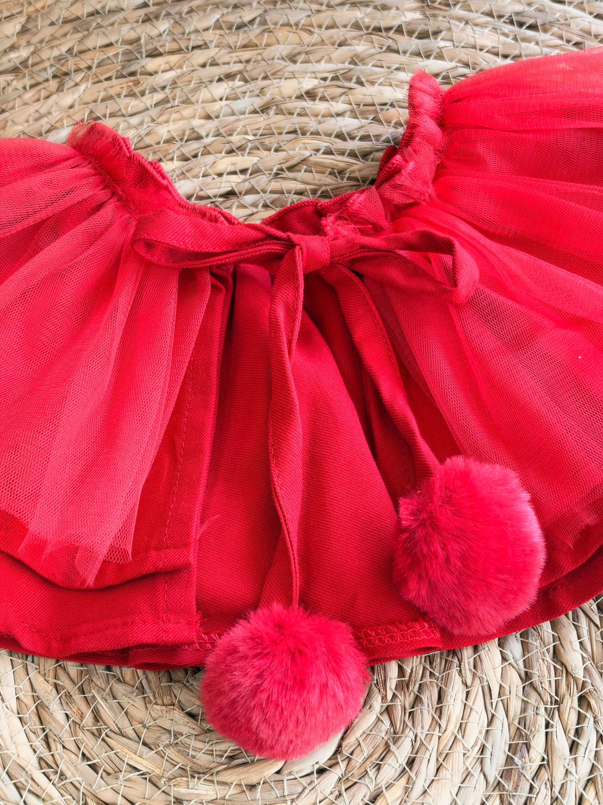 Red Tartan Baby Dress With Tulle Cape