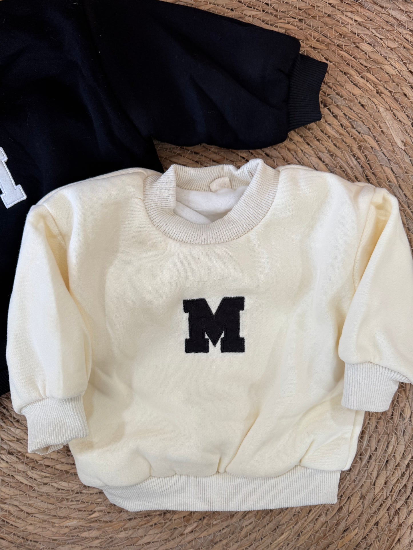 Kids’ Varsity “M” Sweatshirt – Black & Cream
