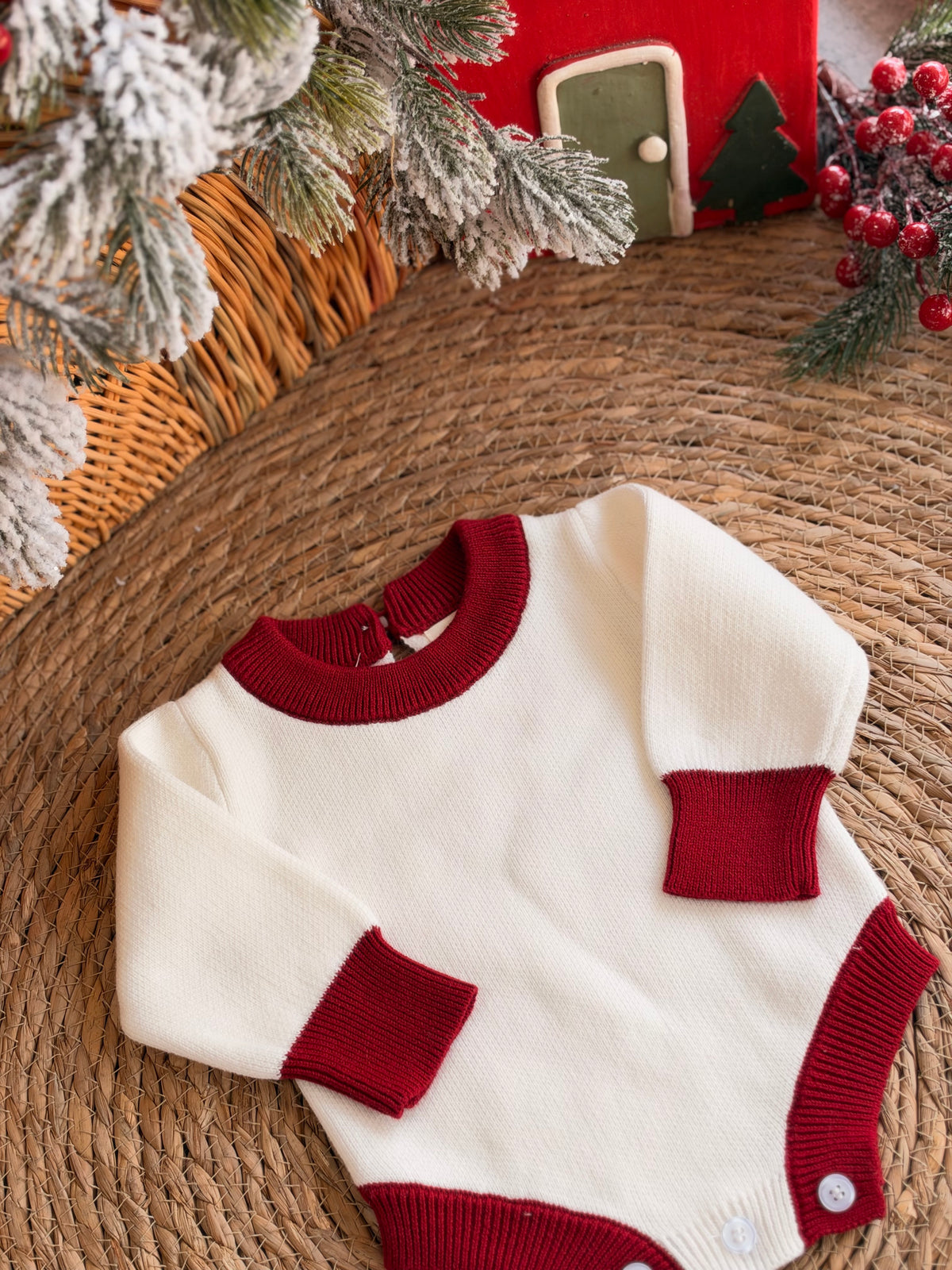 Knitted White & Red Romper