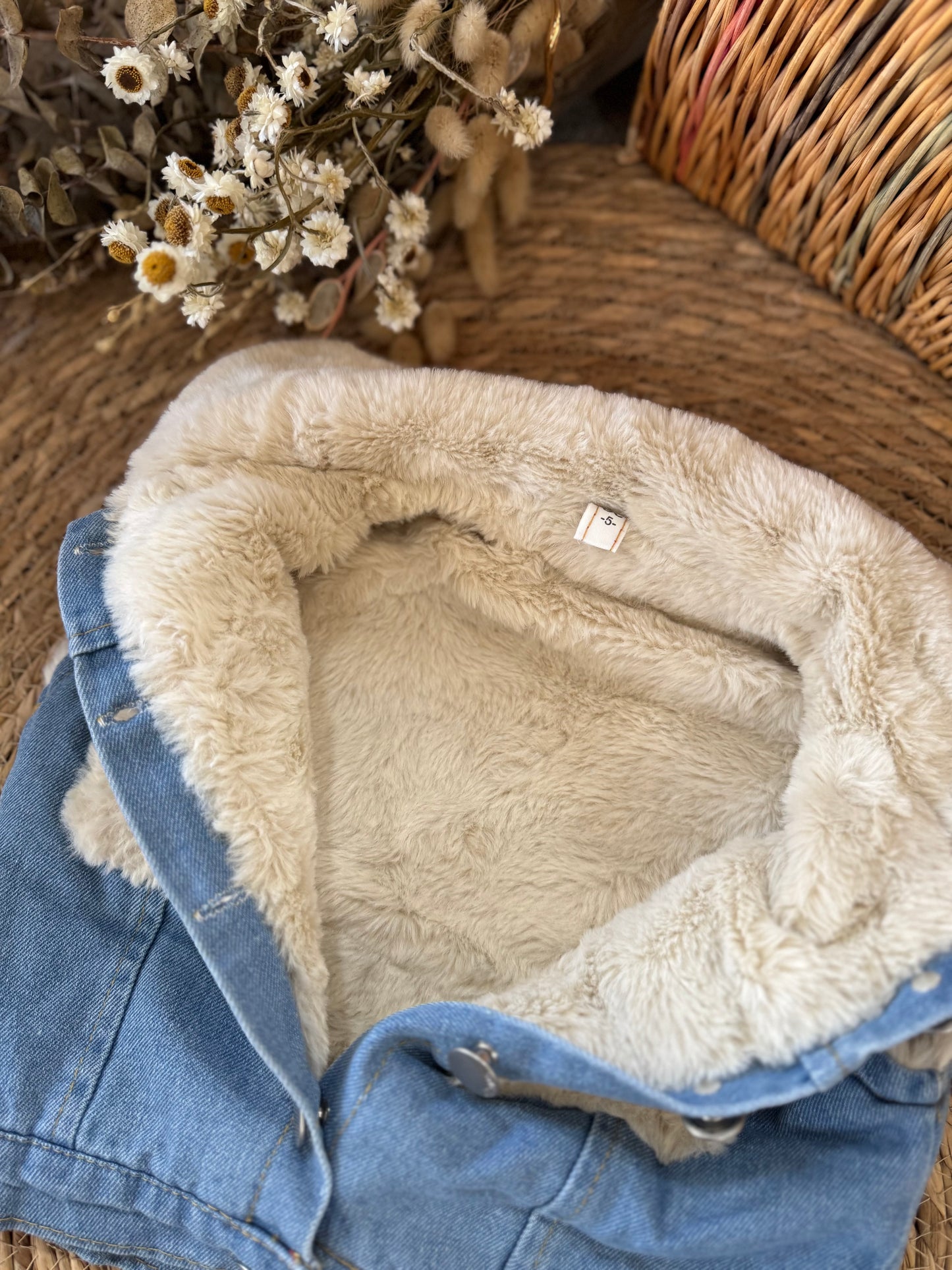 Kids’ Denim Vest with Faux Fur Lining – Blue