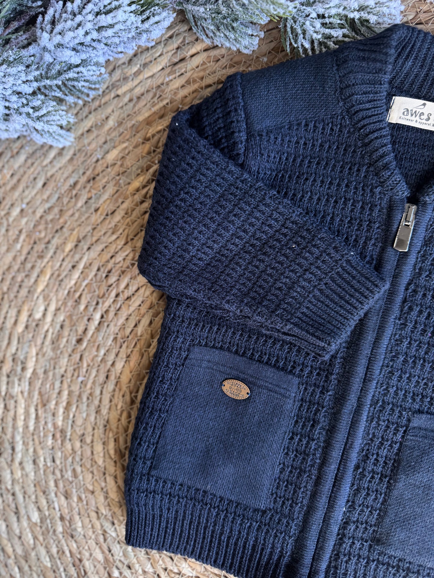 Little Classic Knit Zip Cardigan ā Navy Blue