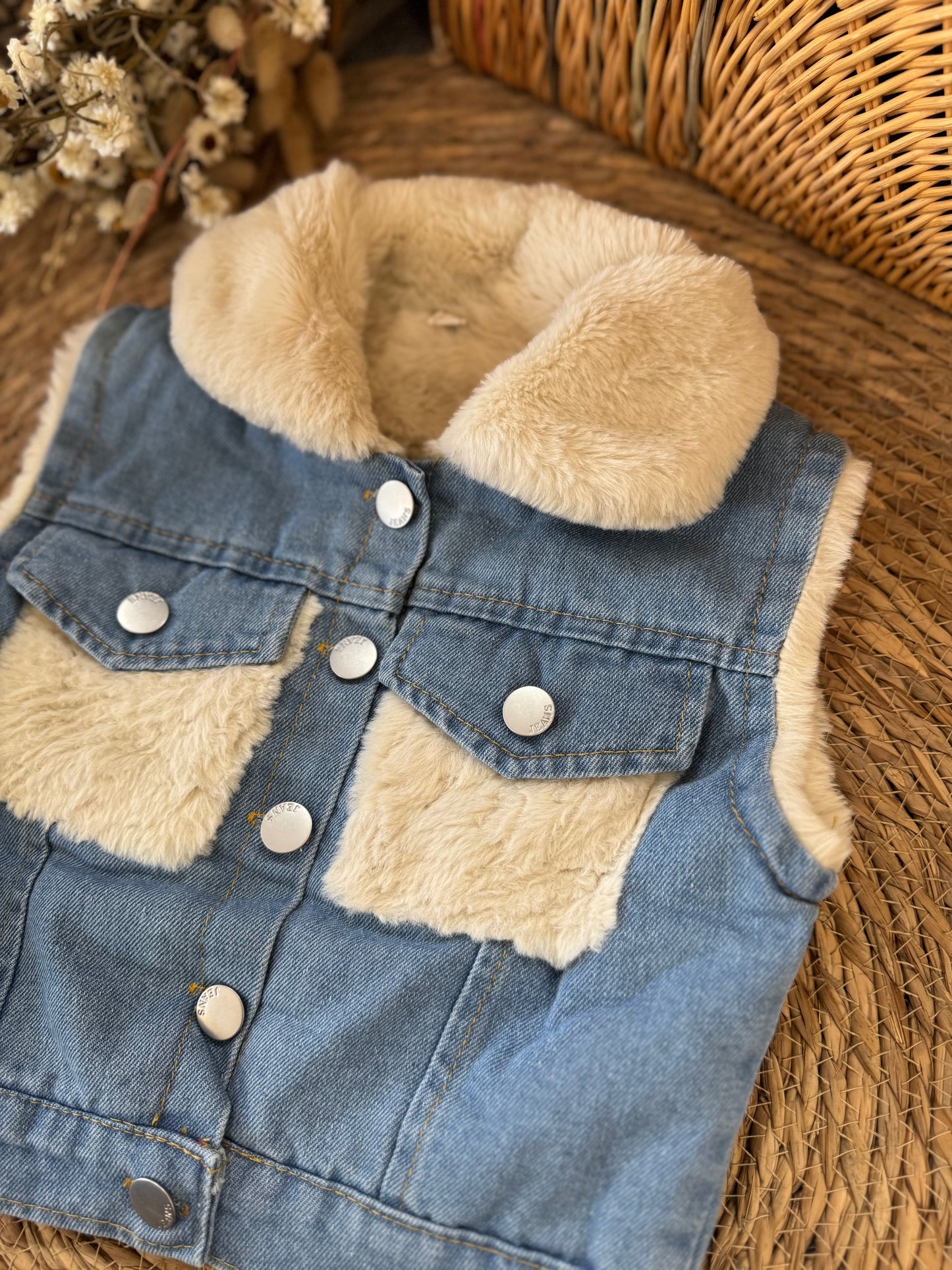 Kids’ Denim Vest with Faux Fur Lining – Blue