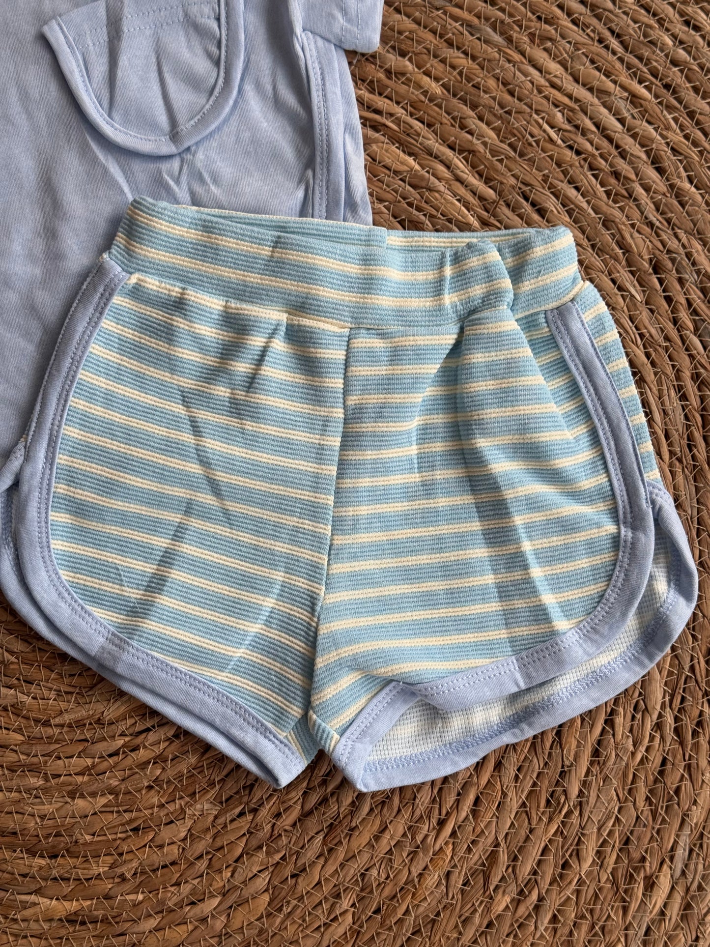 Pocket Tee & Striped Set-Blue