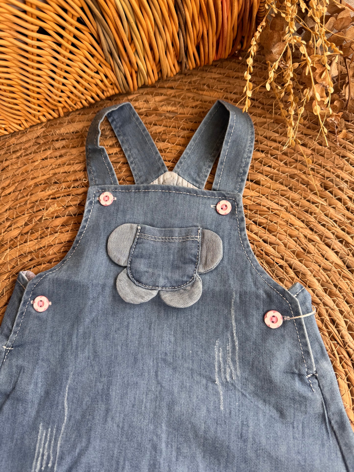 Baby Denim Pinafore Dress with Bear Pocket