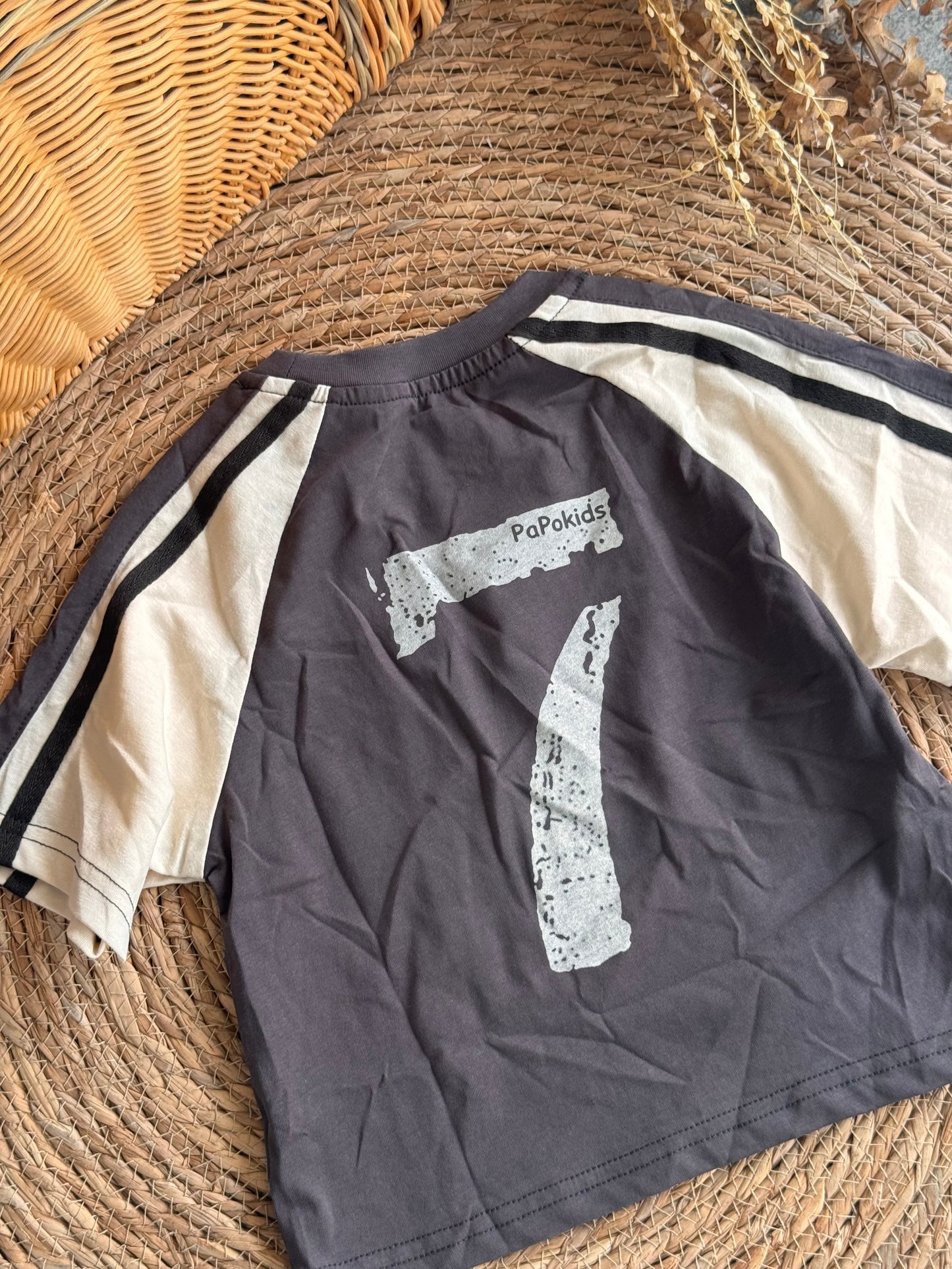 Topapo Fangled Varsity Tee – Charcoal & Cream