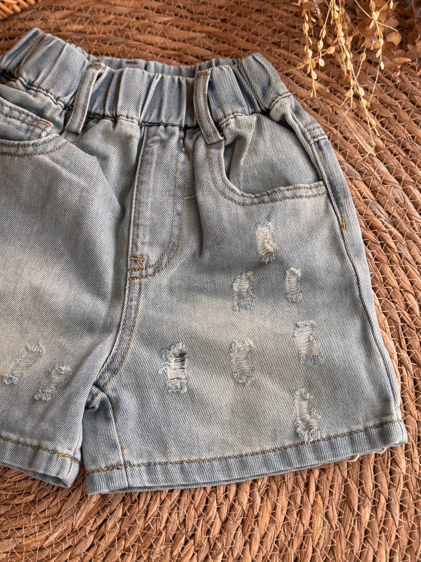 Summer Sands Distressed Shorts – Light Wash