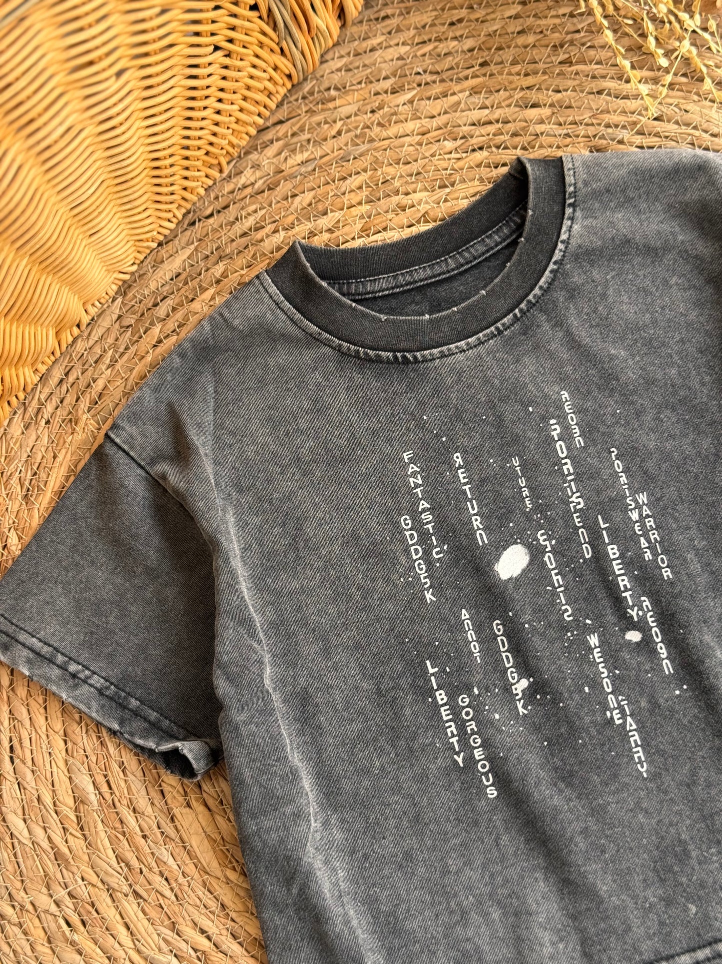 Echo Acid Wash Ghraphic Tee-Charcoal