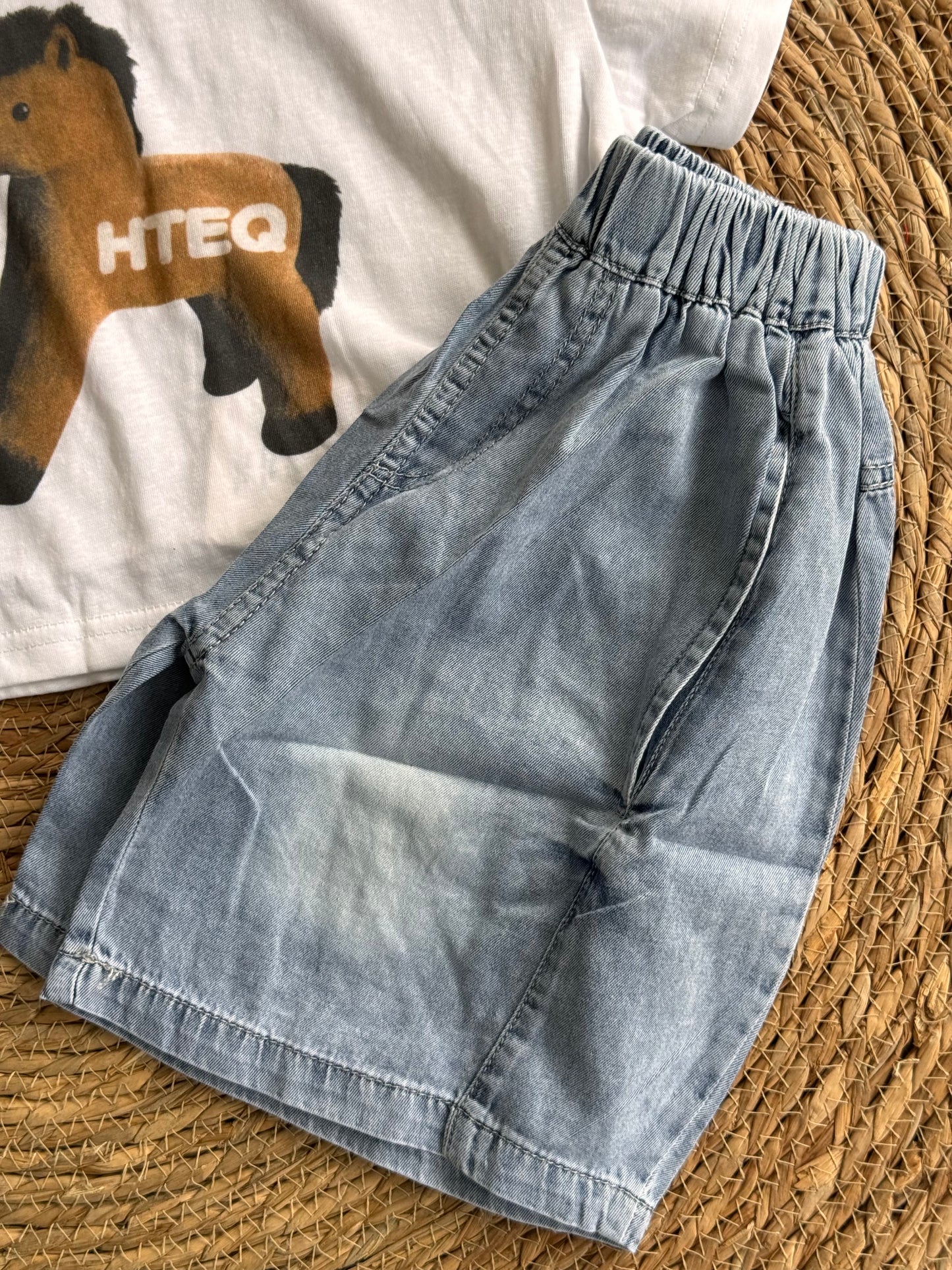 Little Joey Horse Tee & Denim Shorts Set