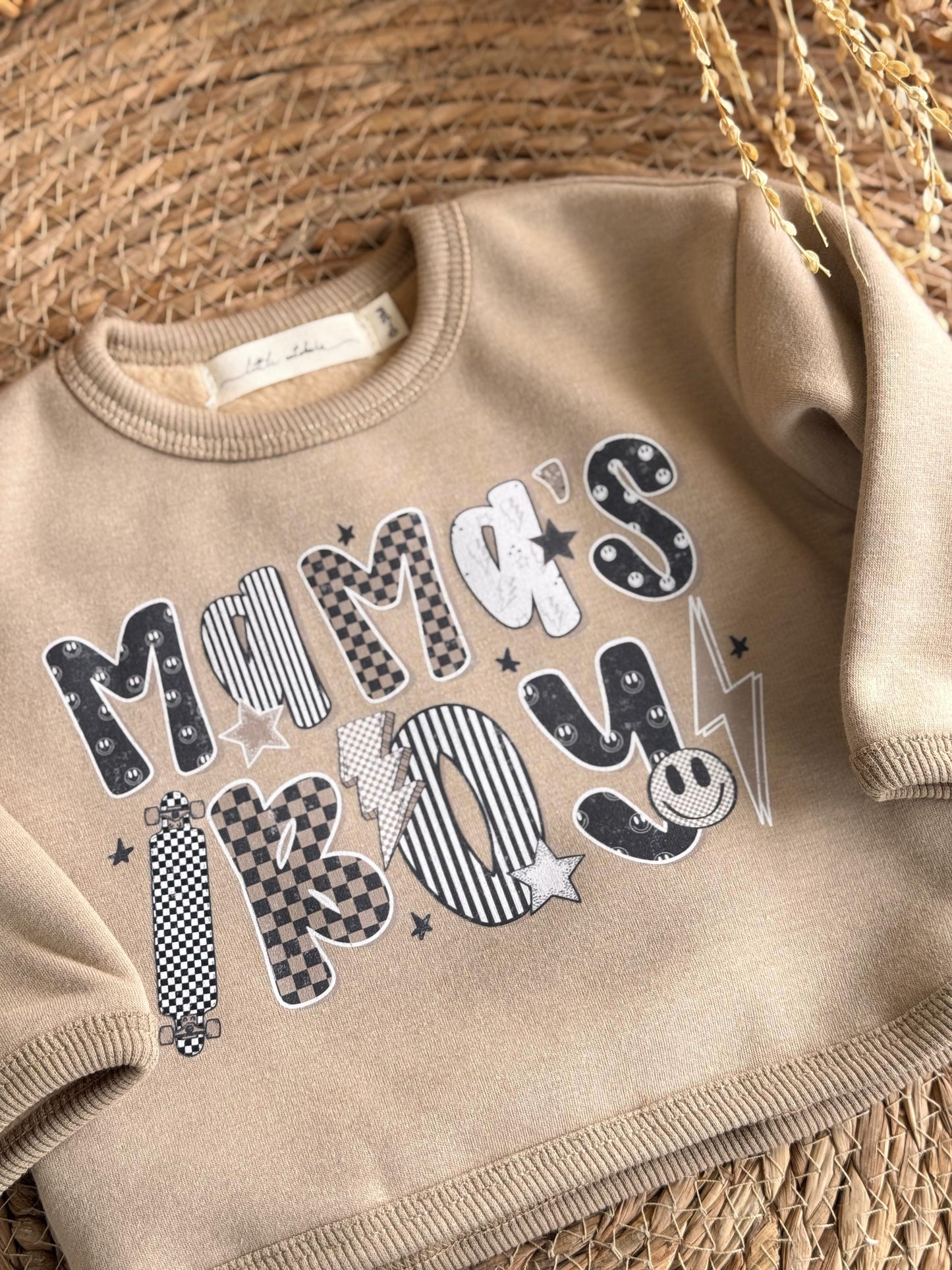 Fleeced Mama'S Boy Sweater-Beige