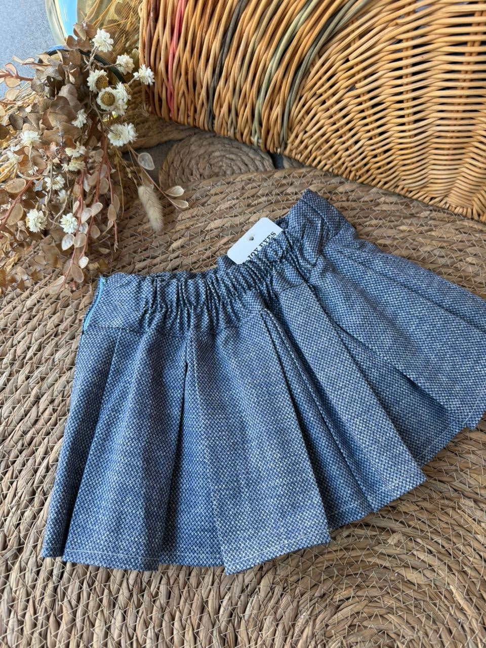 Blue Pleated Mini Skirt for Girls