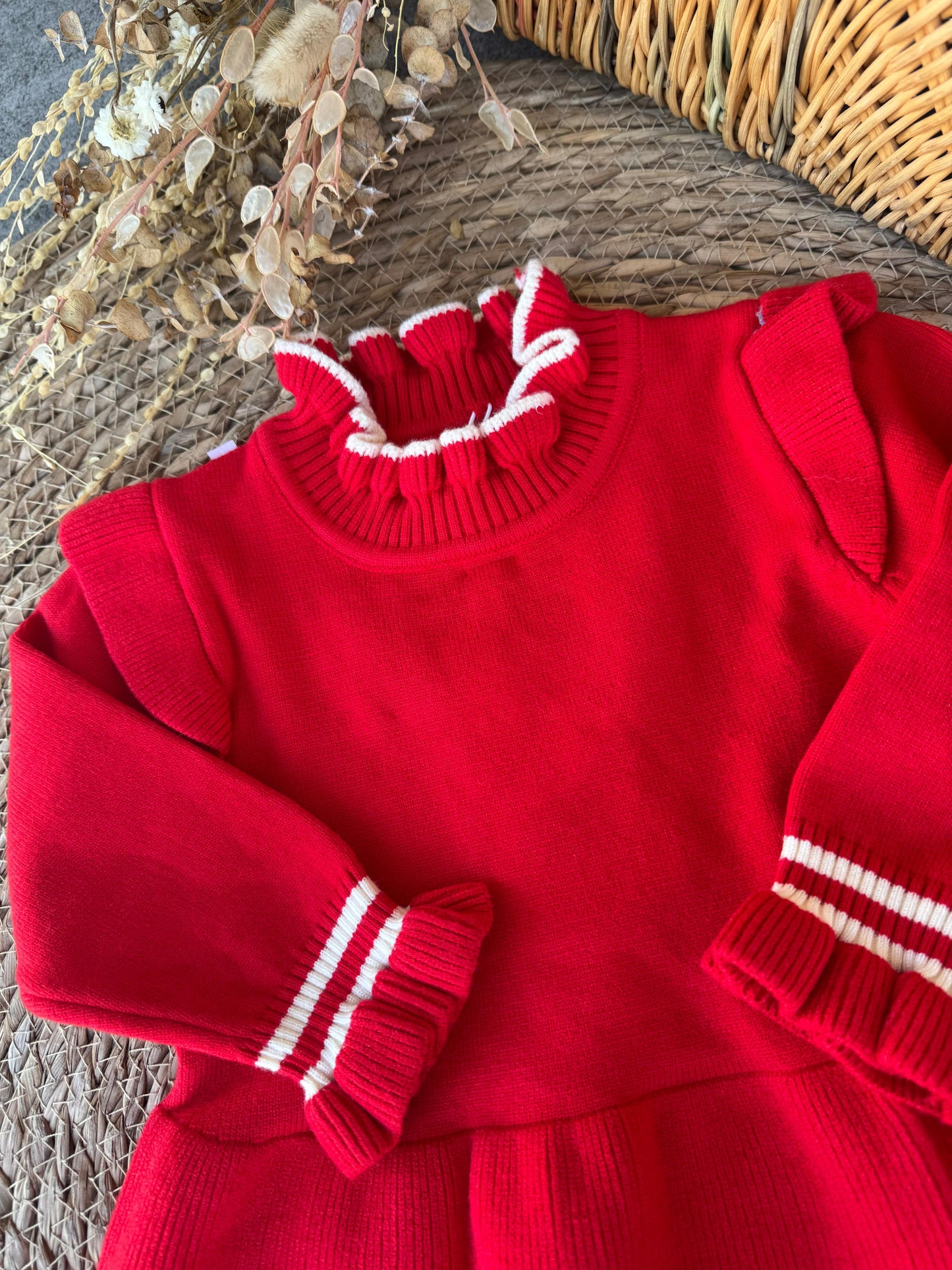 Red Ruffle-Trim Dress