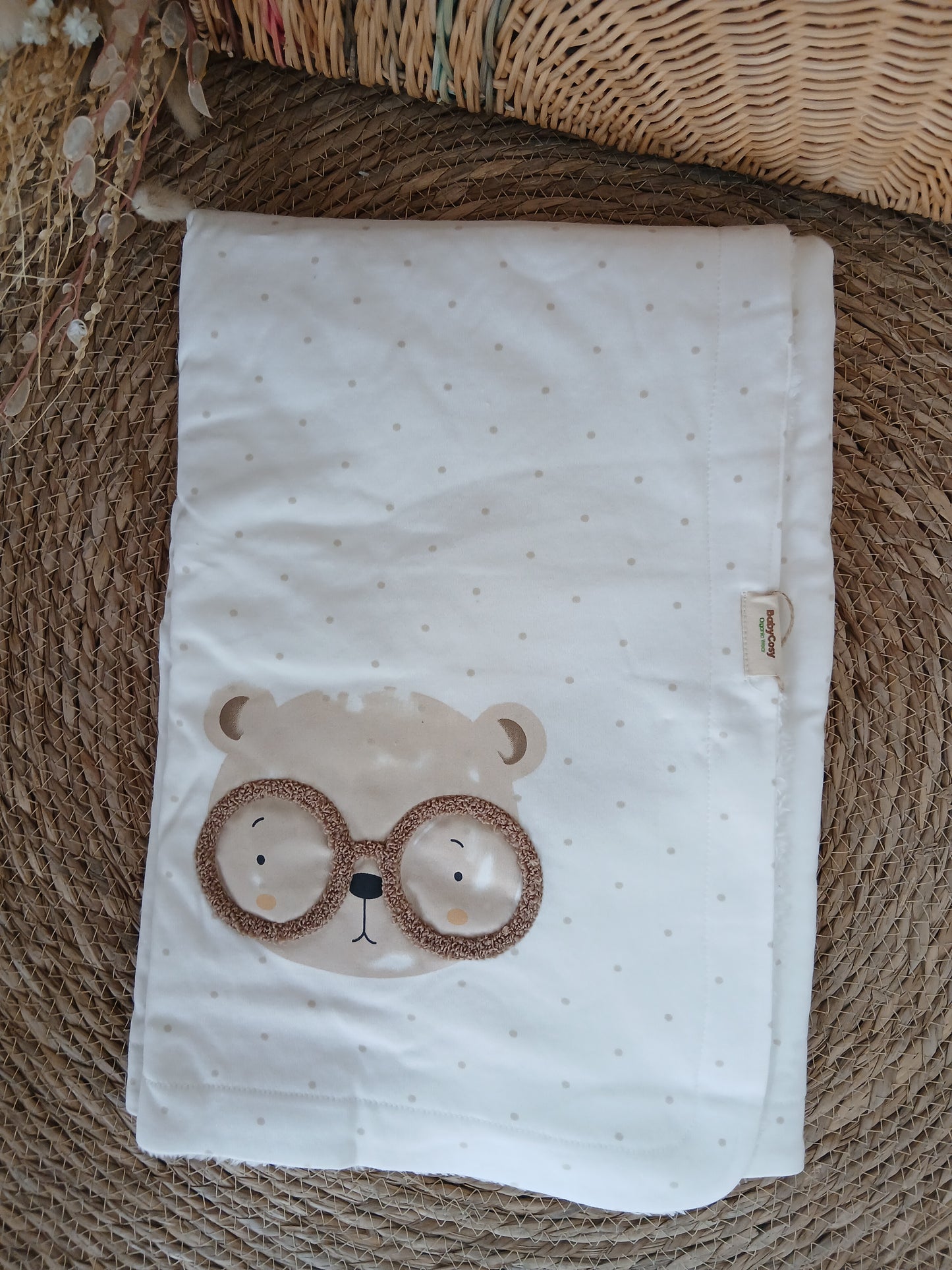 Bear Face Blanket-Ecru
