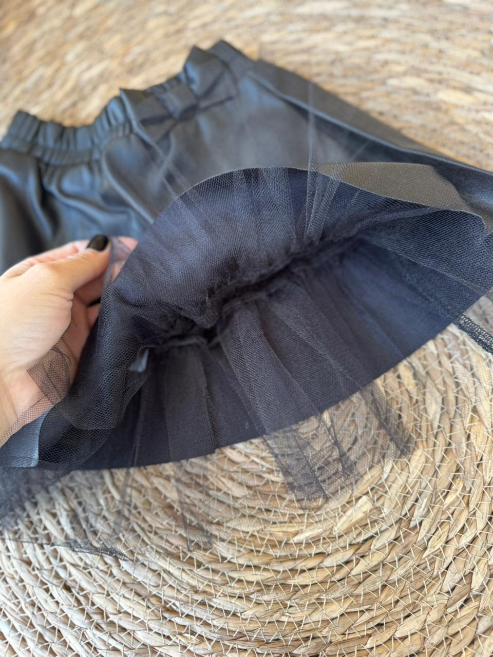 Black Faux-leather Tulle Skirt