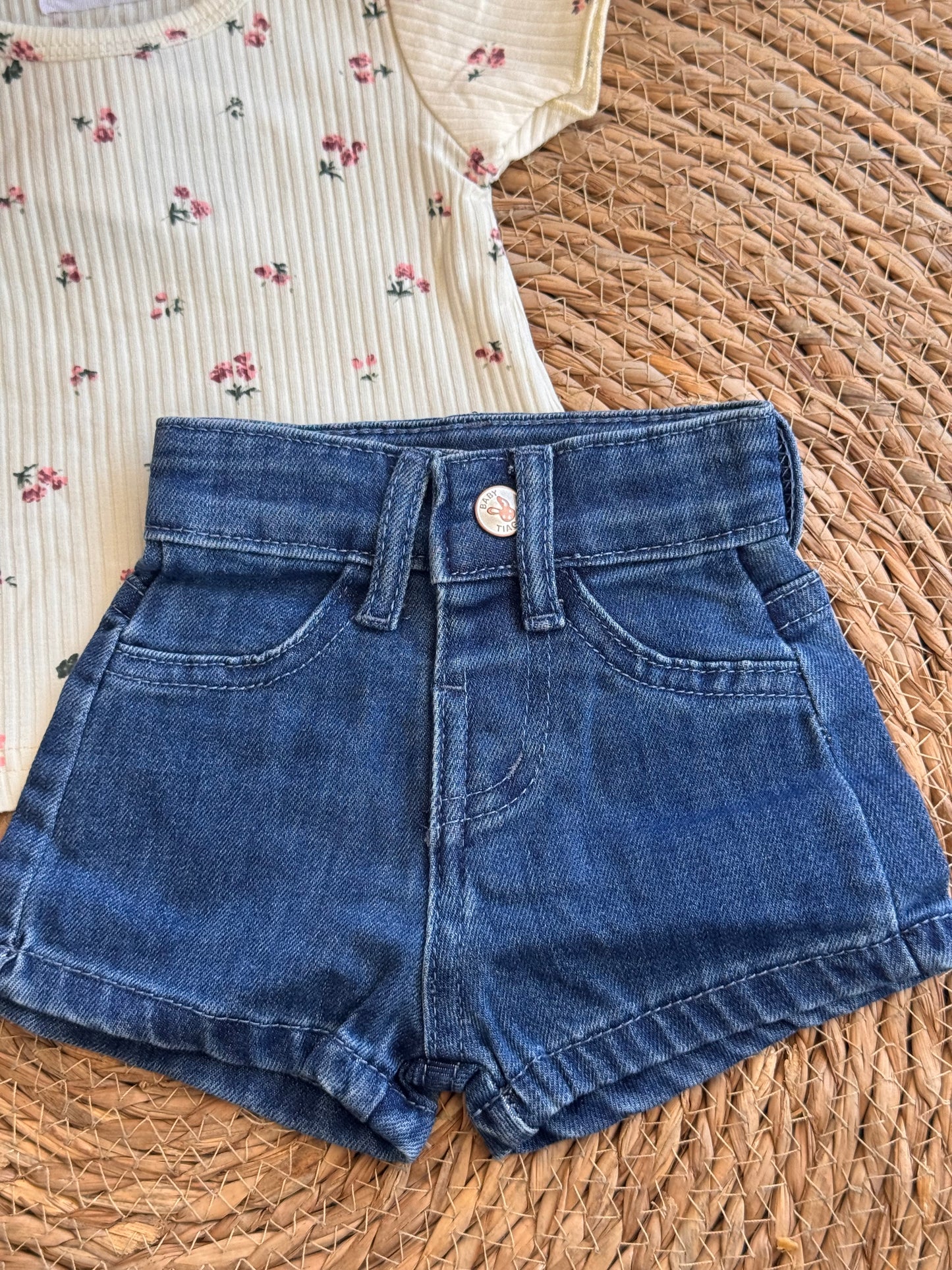 Baby Floral Tee & Denim Shorts Set