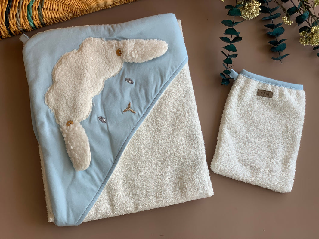 Sheep Bath Towel With Glove-Blue