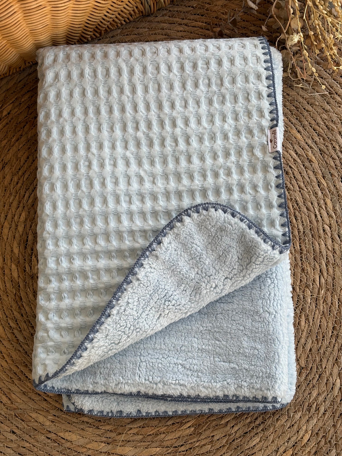 Luxury Waffle Sherpa Baby Blanket-Light Blue