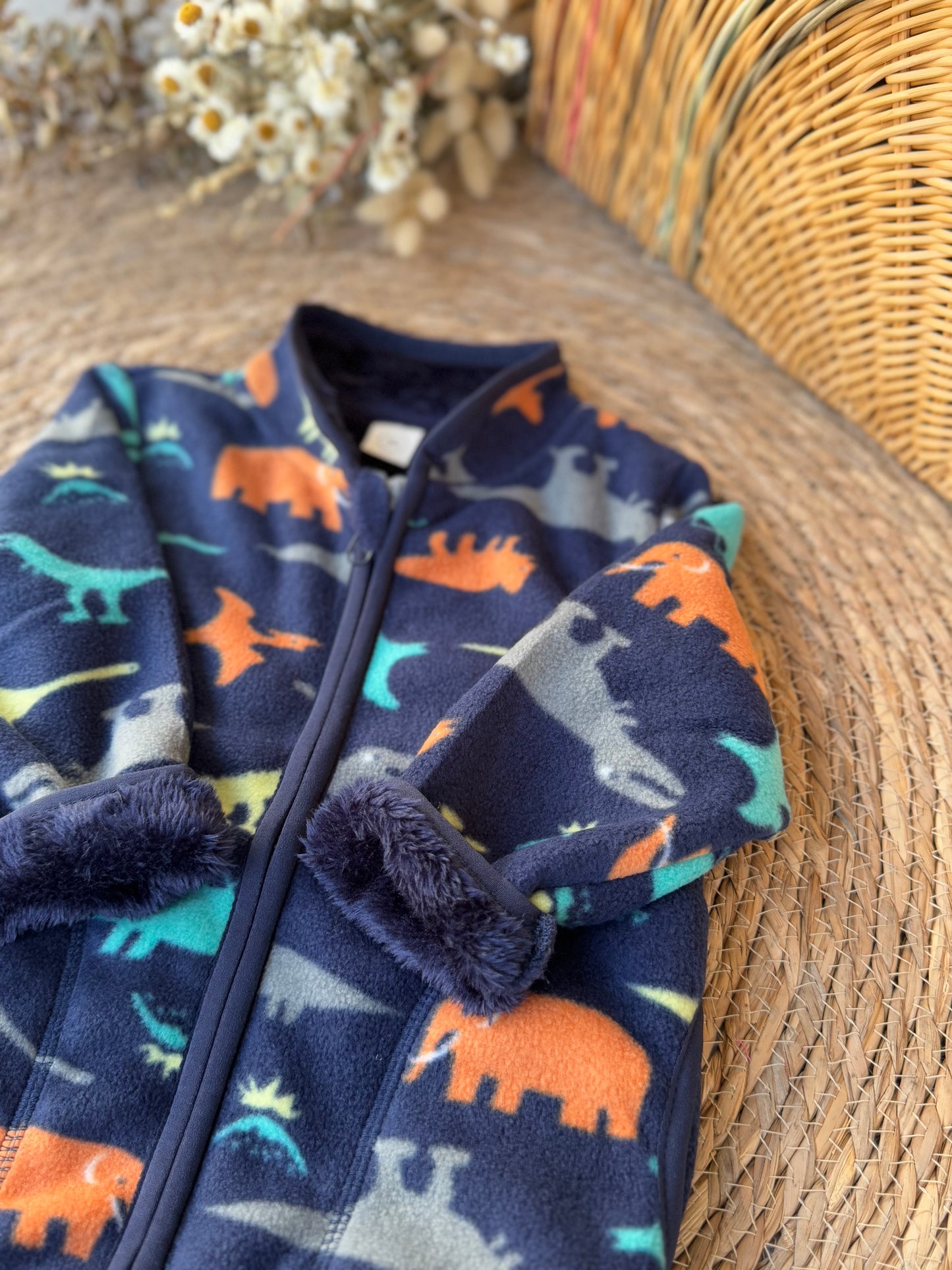 Boys’ Fleece Jacket – Dinosaur & Animal Print (Navy)