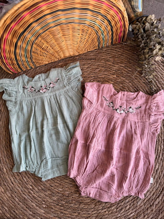 Pretty flower embroidery romper