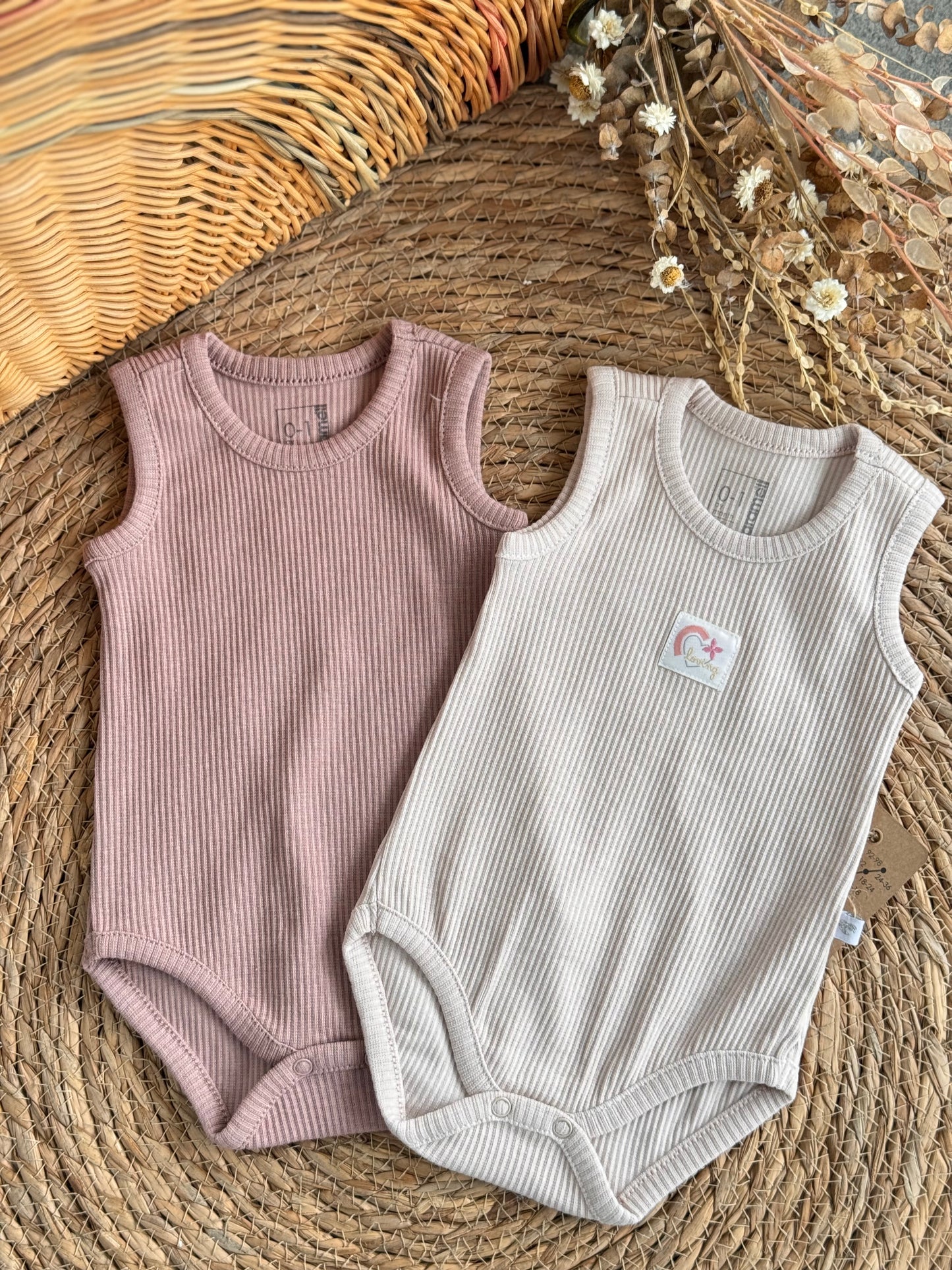 “Loving”Ribbed Sleeveless Bodies Set of 2pcs-Dusty Pink