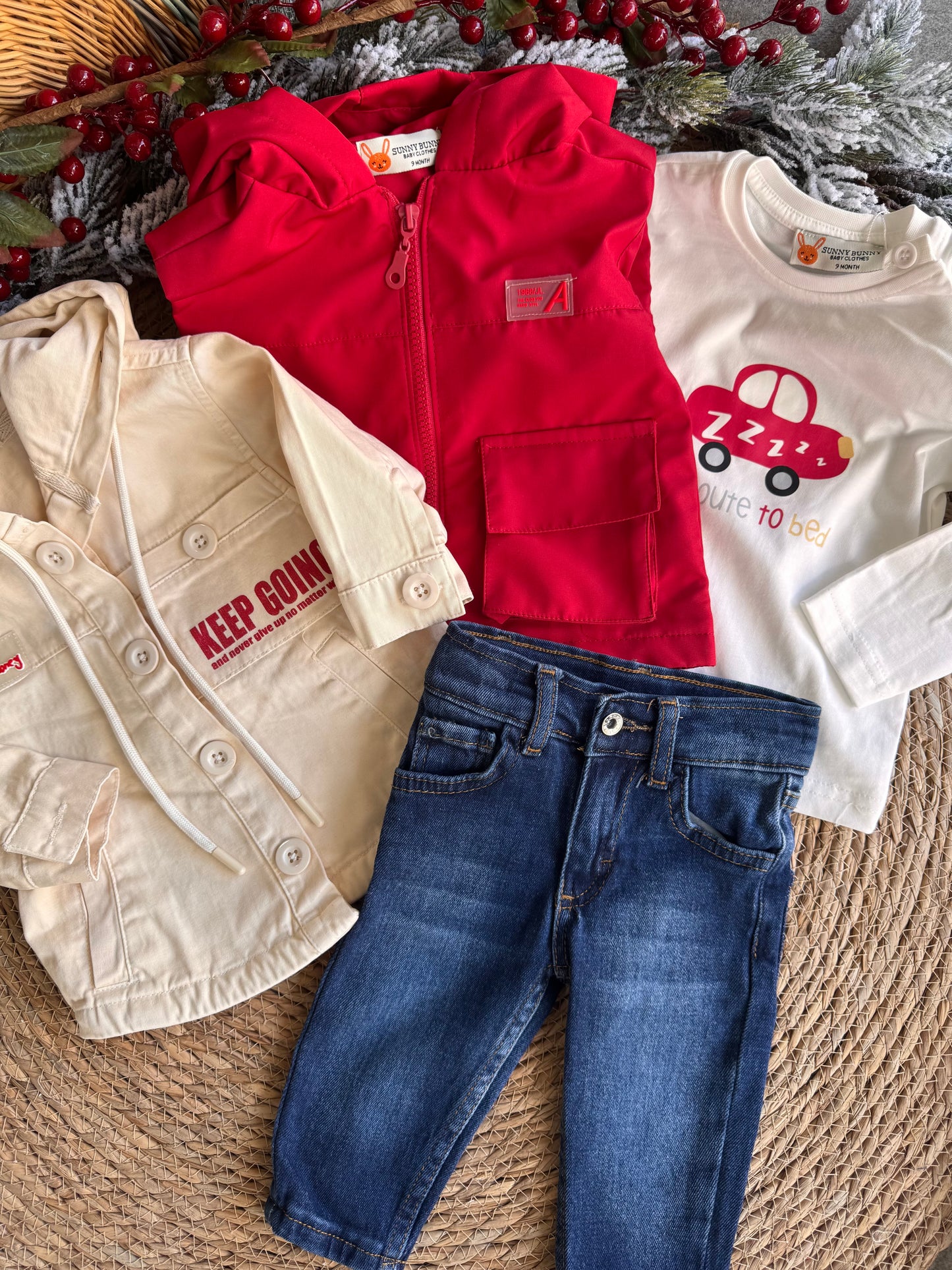 Little Everyday Explorer Outfit set of 4 pcs– Red & Denim
